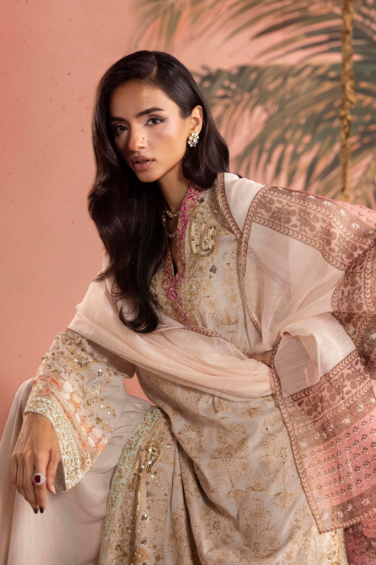 Stitched Embroidered Raw Silk Suit