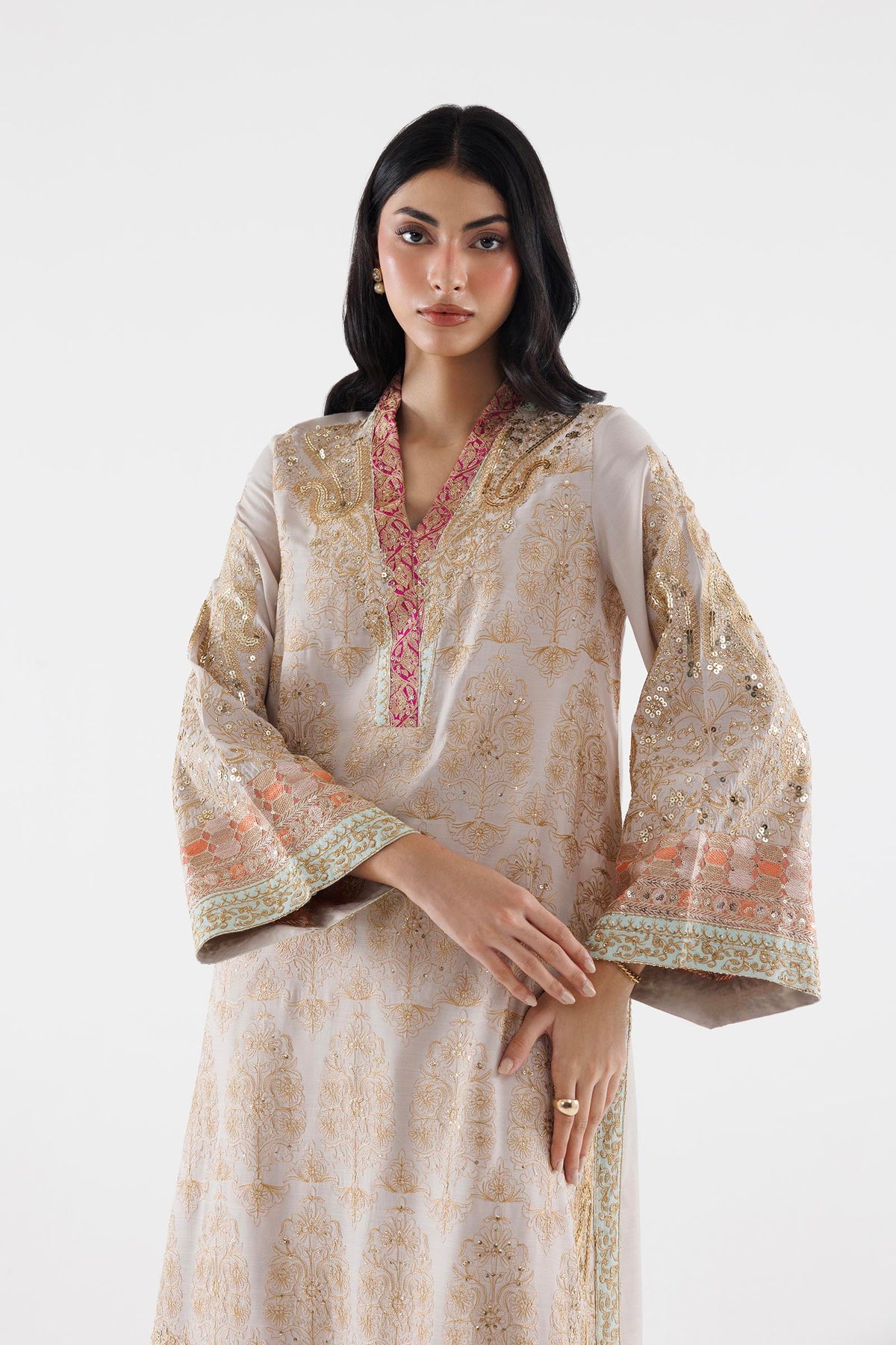 Stitched Embroidered Raw Silk Suit