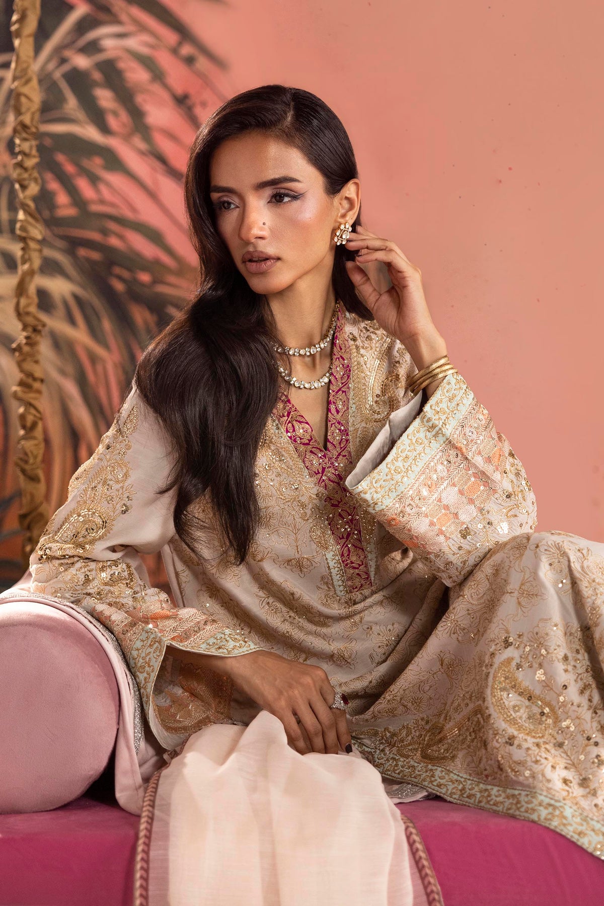 Stitched Embroidered Raw Silk Suit
