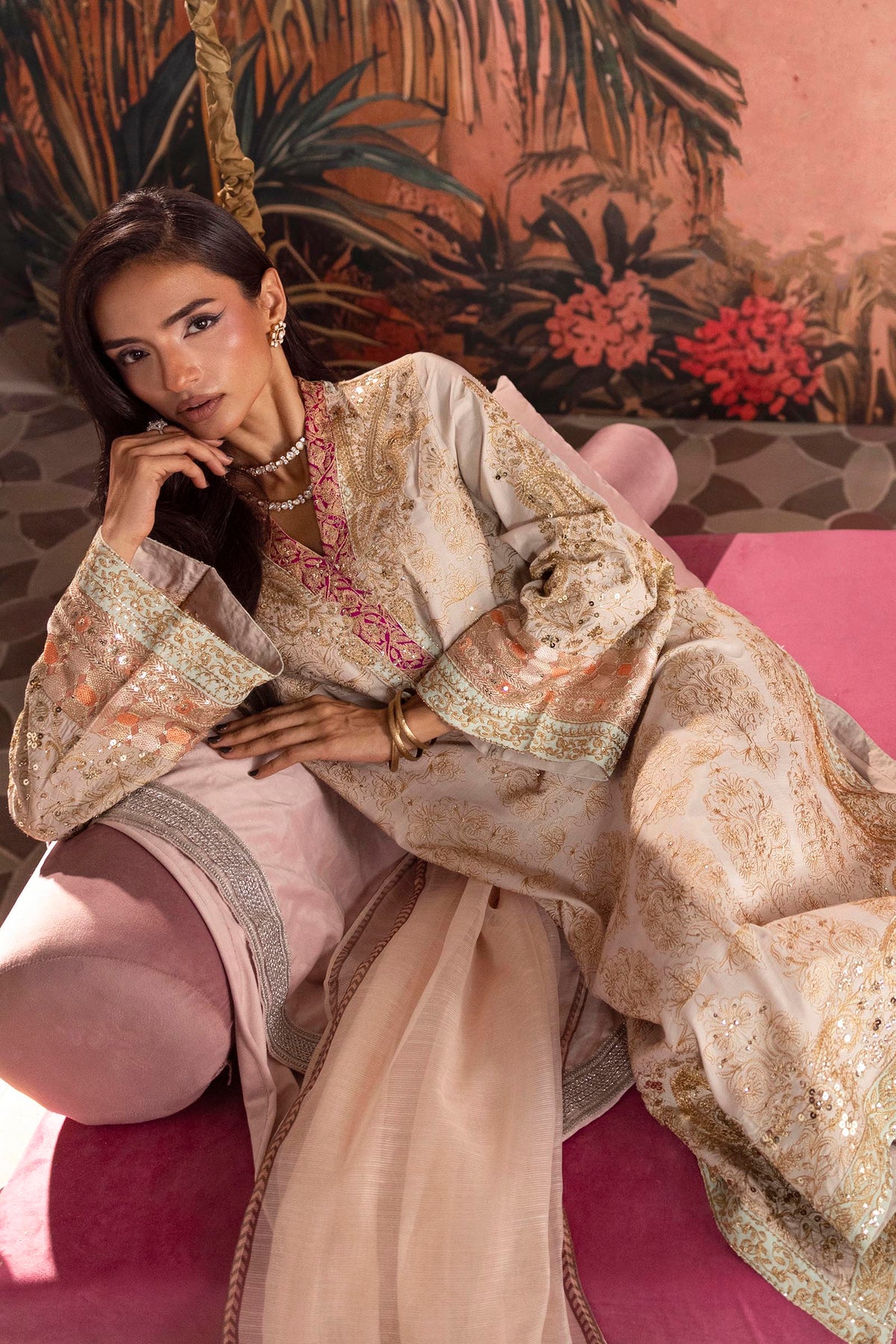 Stitched Embroidered Raw Silk Suit