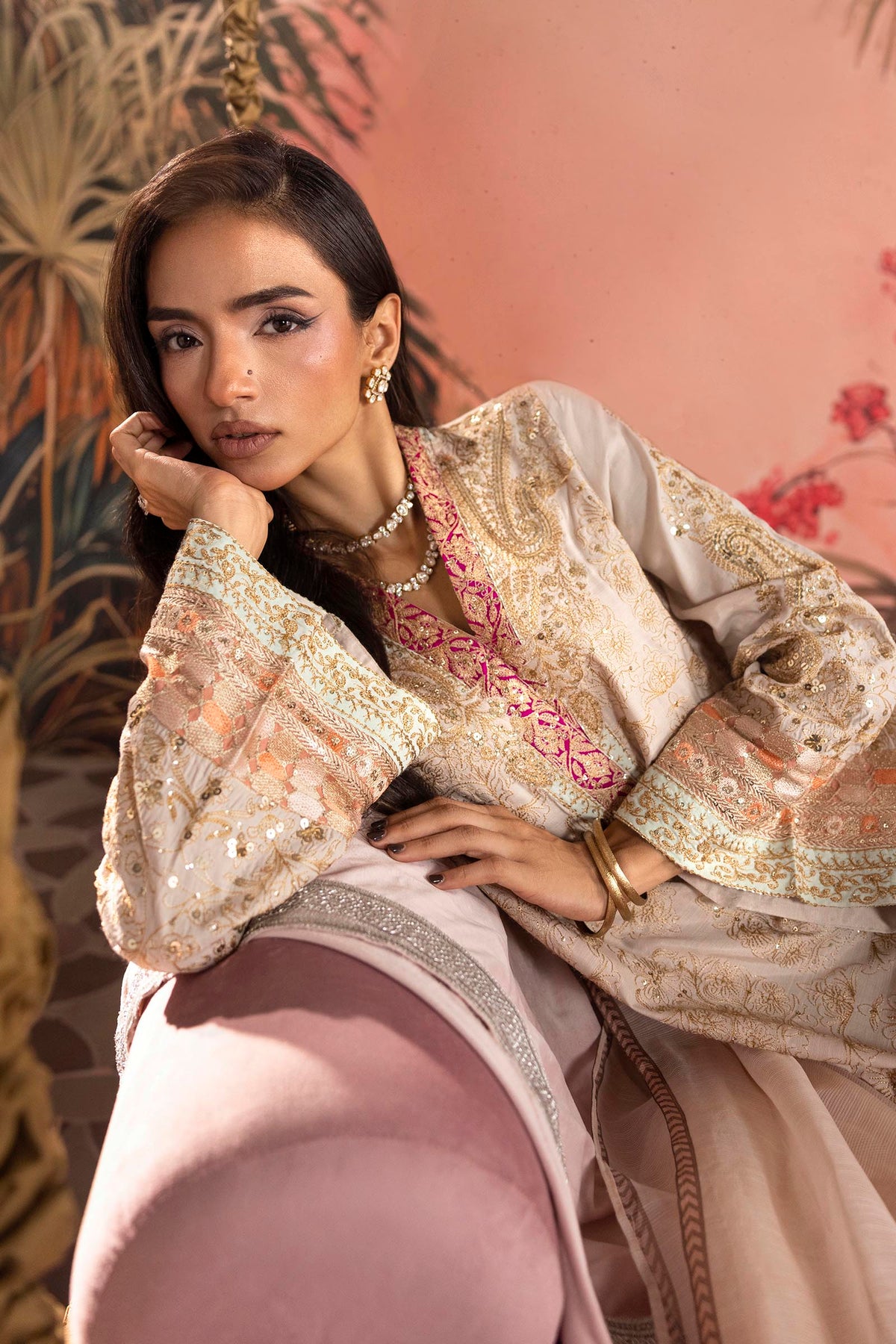 Stitched Embroidered Raw Silk Suit