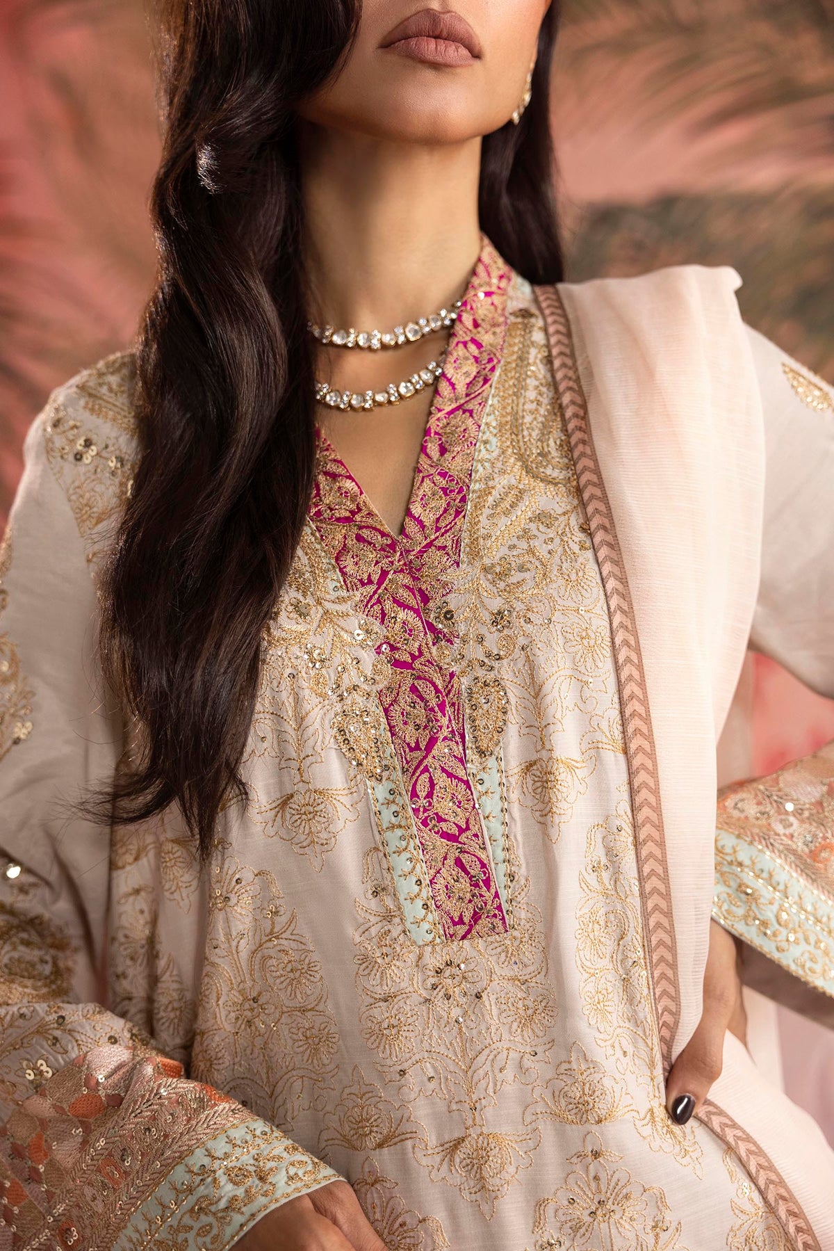Stitched Embroidered Raw Silk Suit