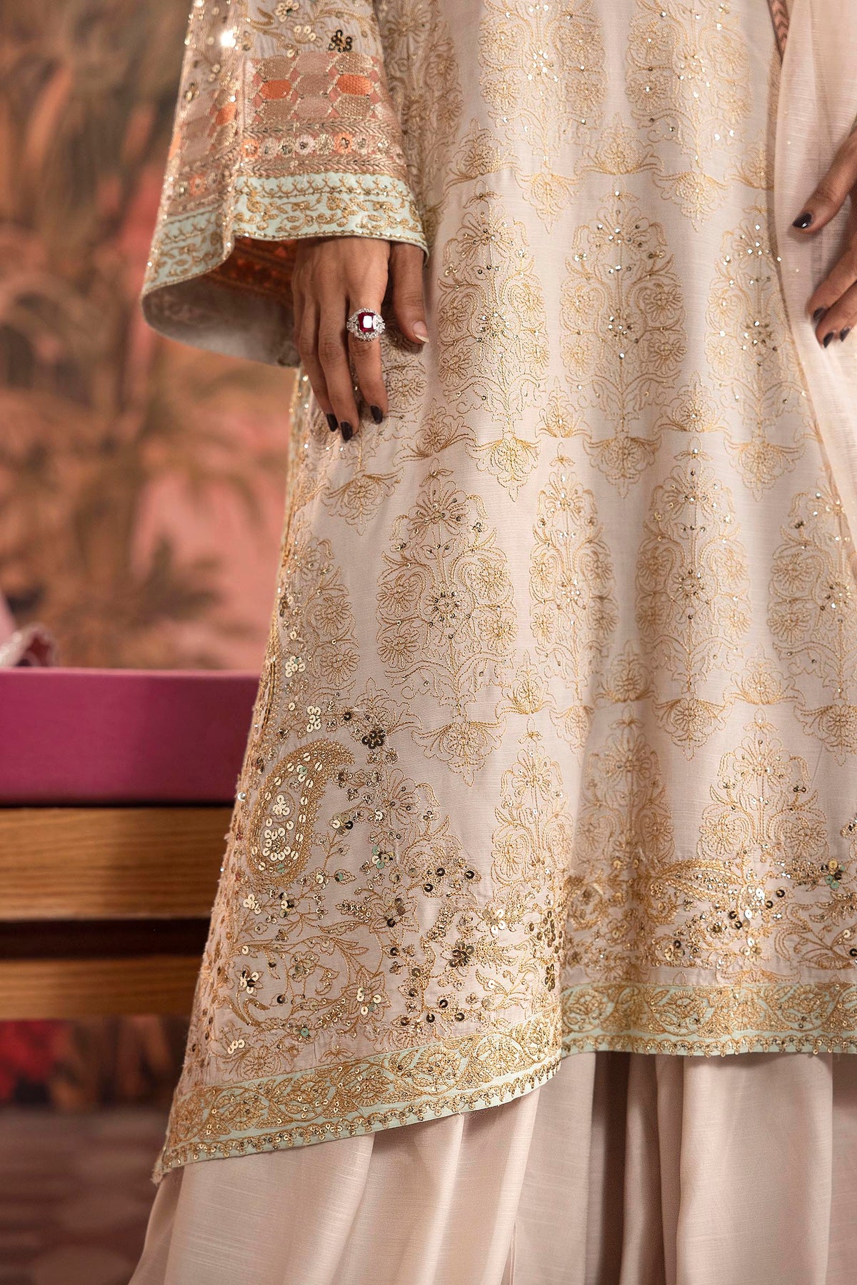 Stitched Embroidered Raw Silk Suit