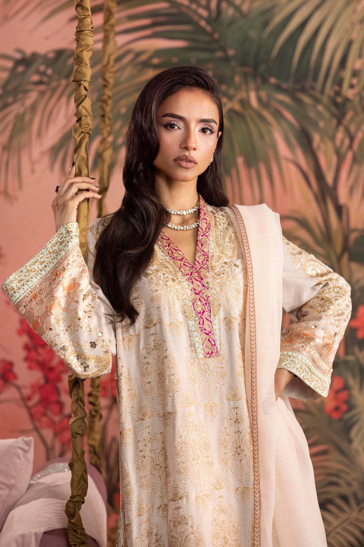Stitched Embroidered Raw Silk Suit