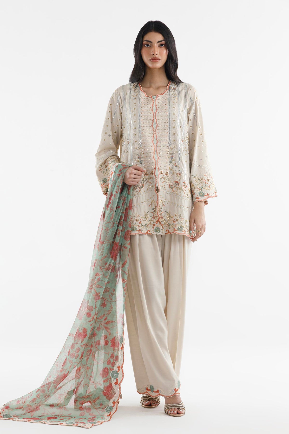 Stitched Embroidered Raw Silk Suit