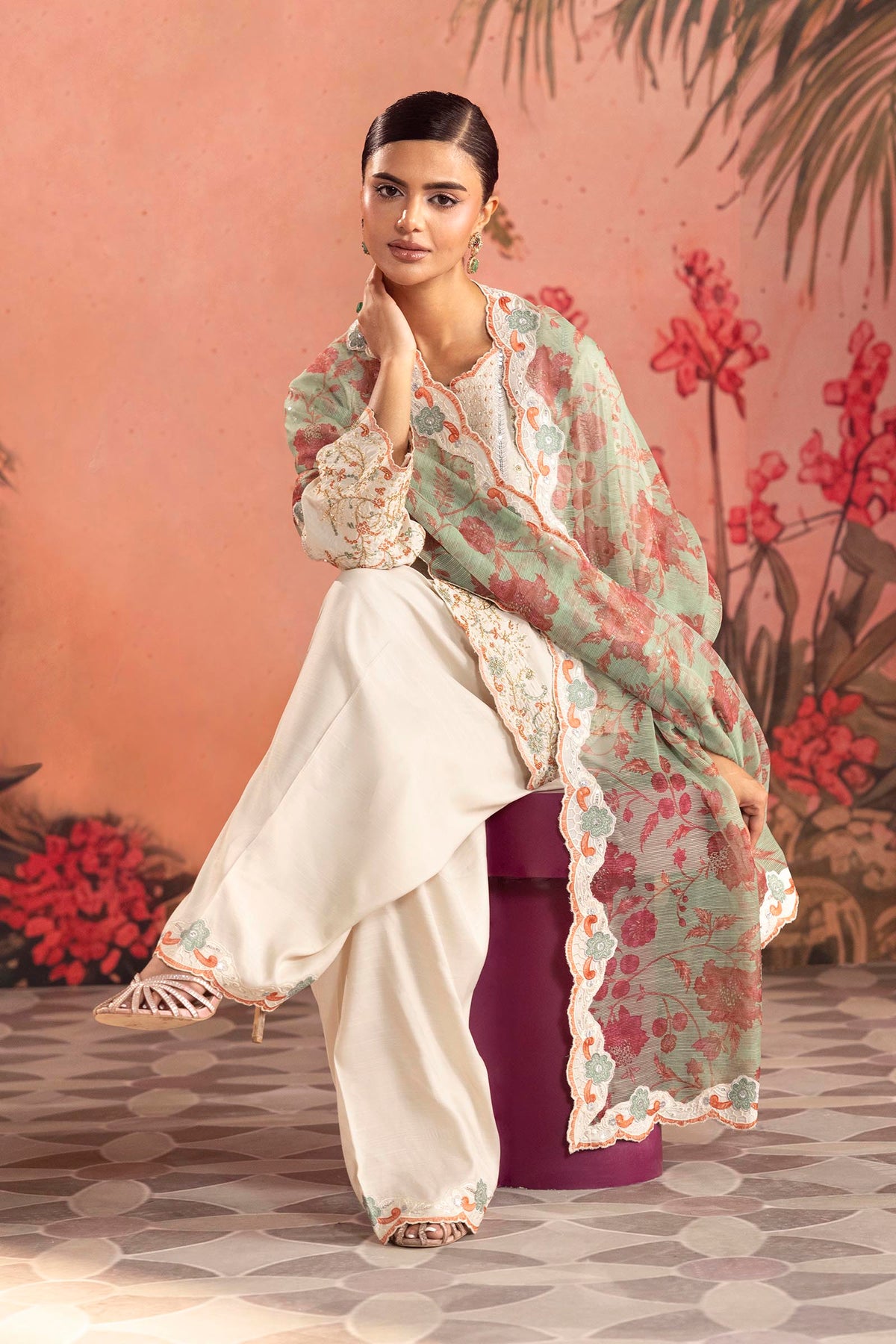 Stitched Embroidered Raw Silk Suit