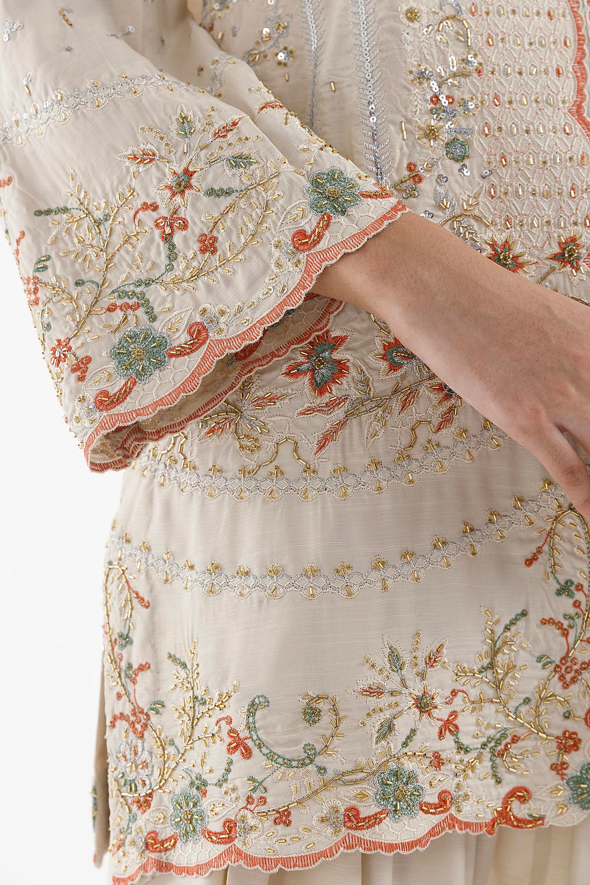 Stitched Embroidered Raw Silk Suit