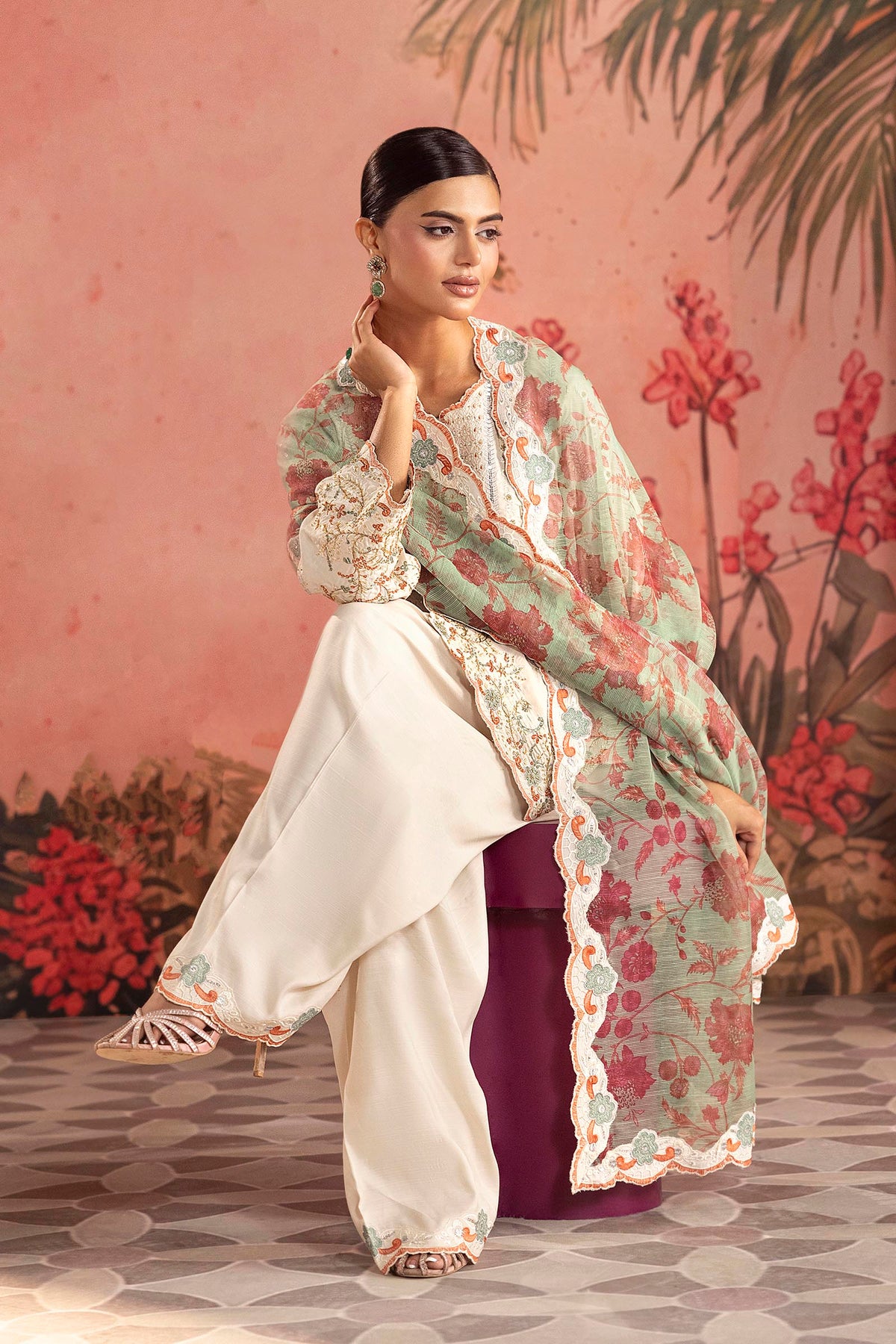 Stitched Embroidered Raw Silk Suit