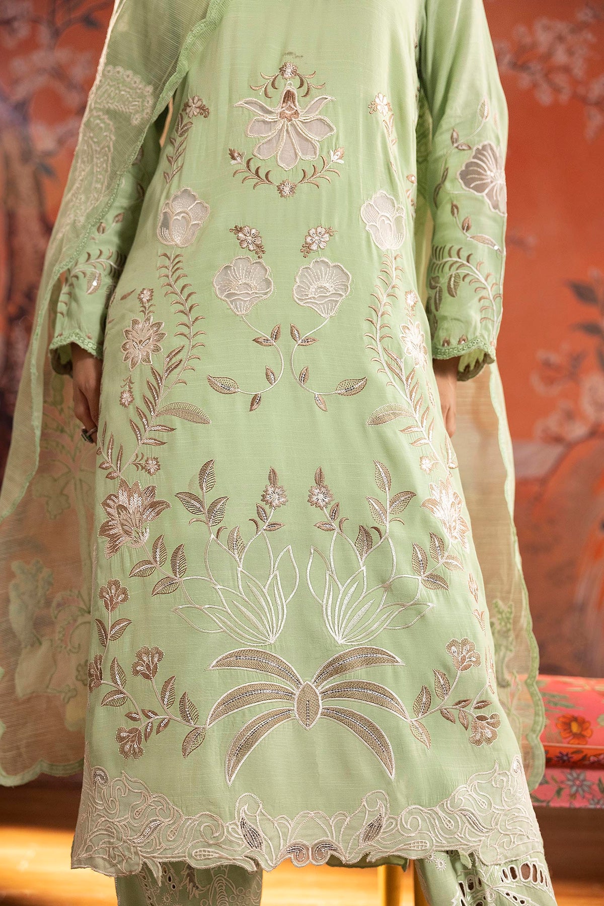 Stitched Embroidered Raw Silk Suit