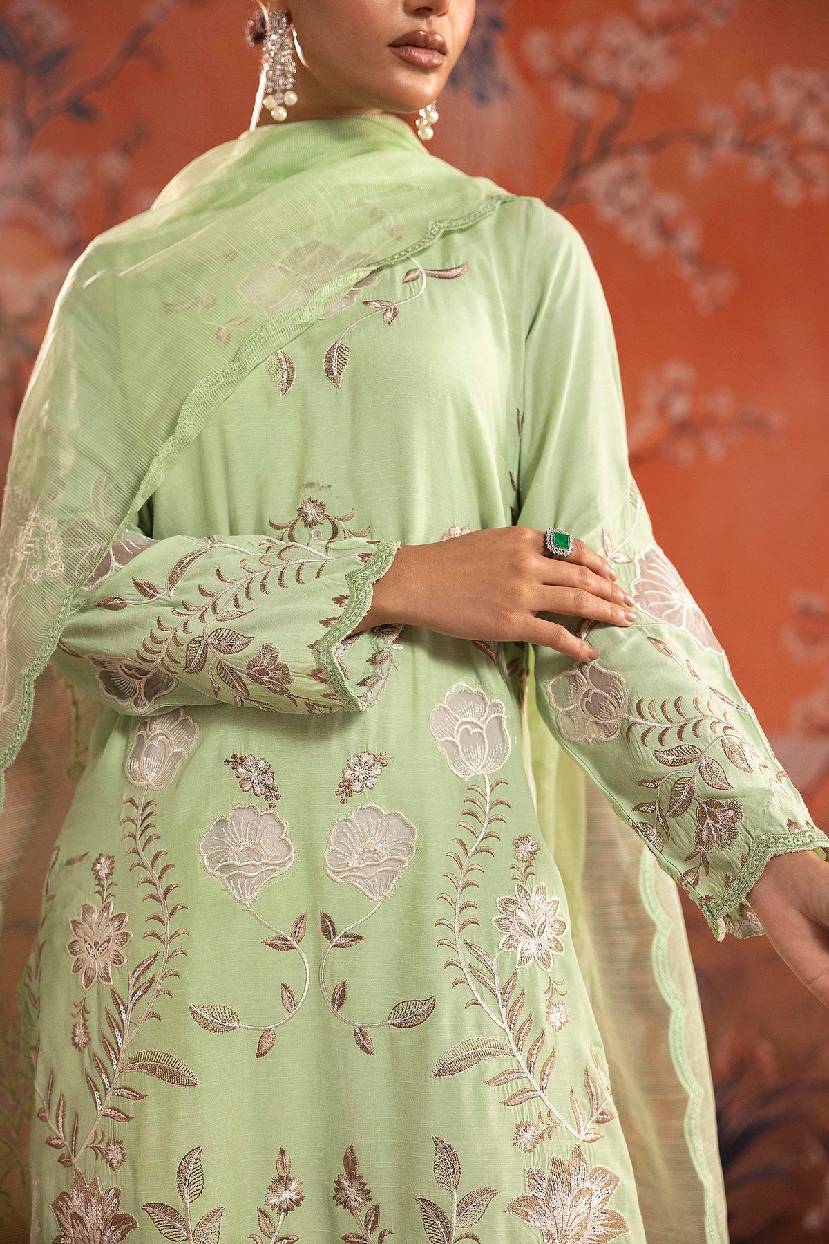 Stitched Embroidered Raw Silk Suit