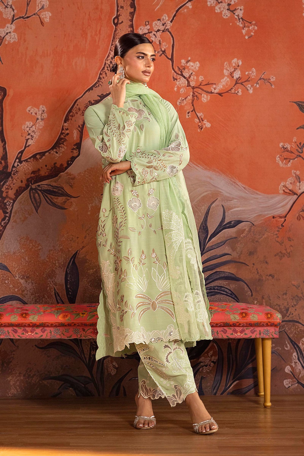 Stitched Embroidered Raw Silk Suit