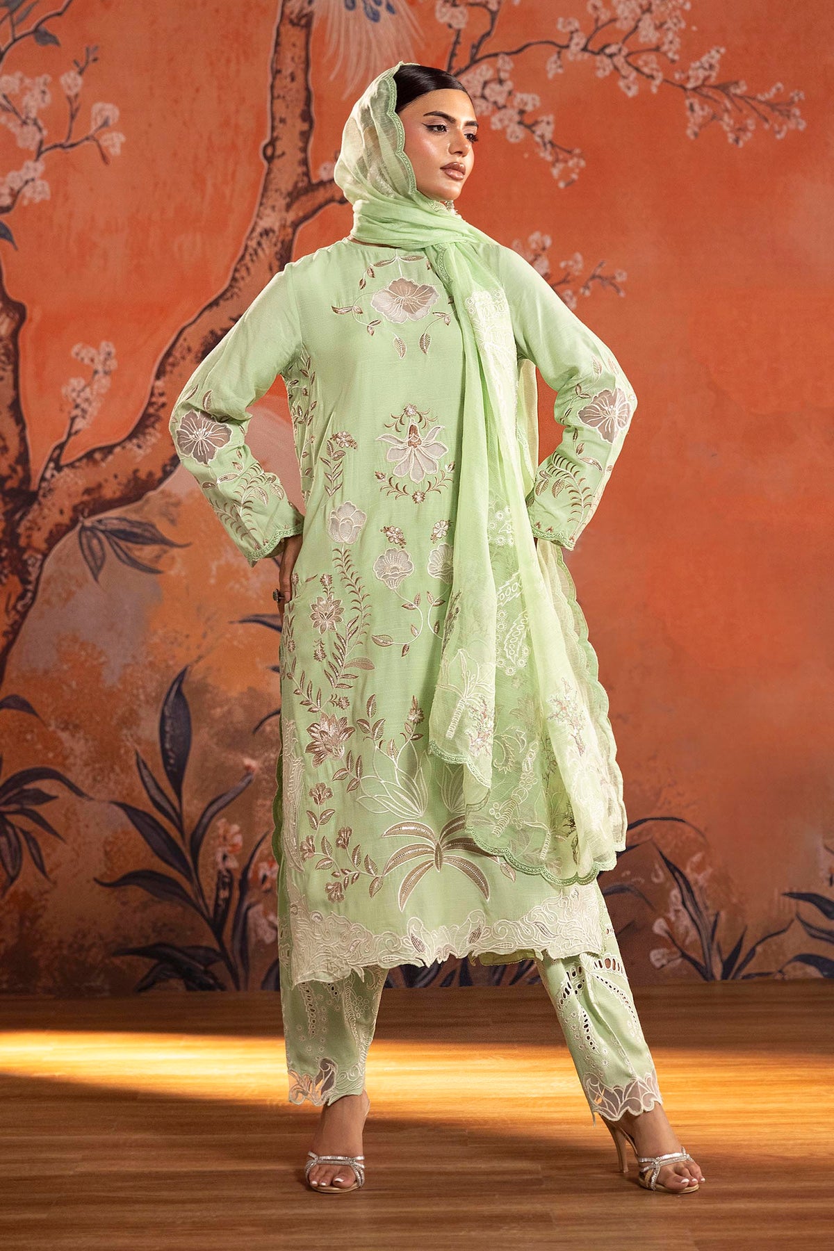 Stitched Embroidered Raw Silk Suit Main image