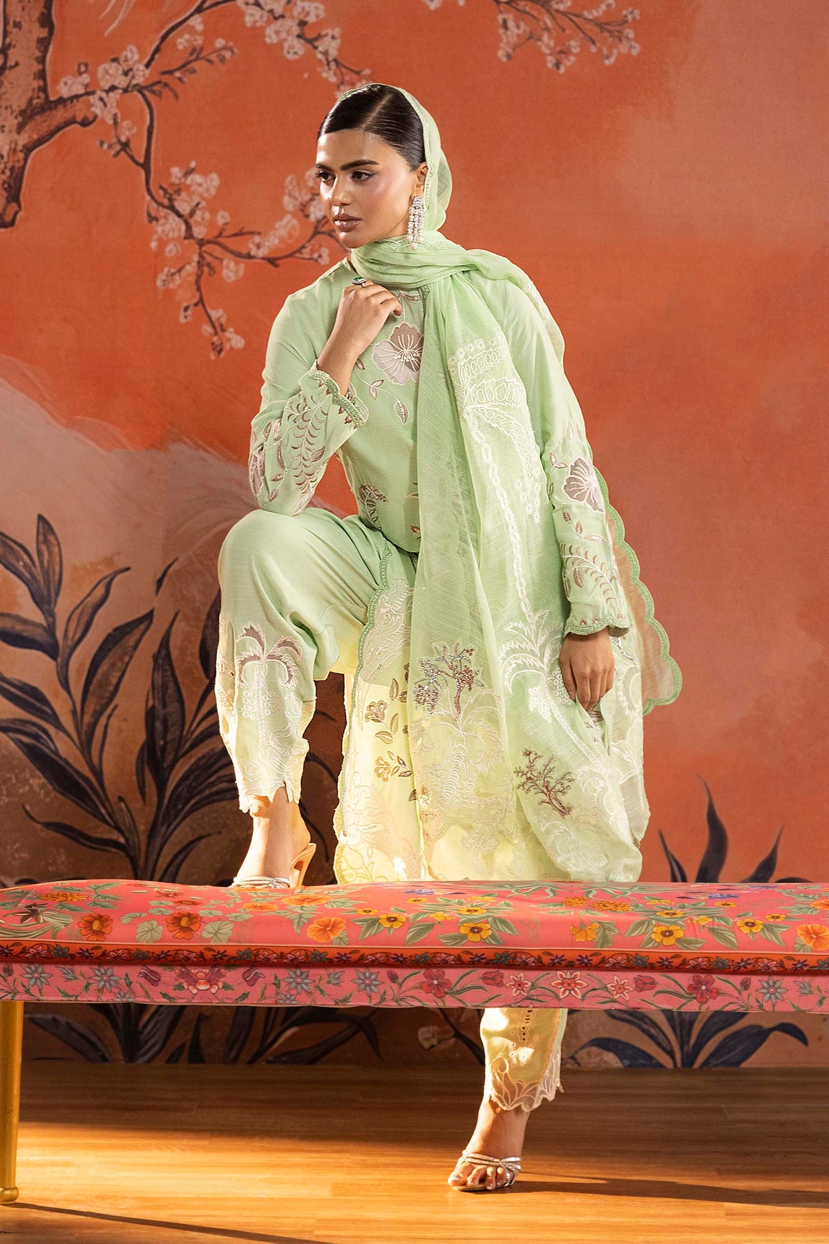 Stitched Embroidered Raw Silk Suit