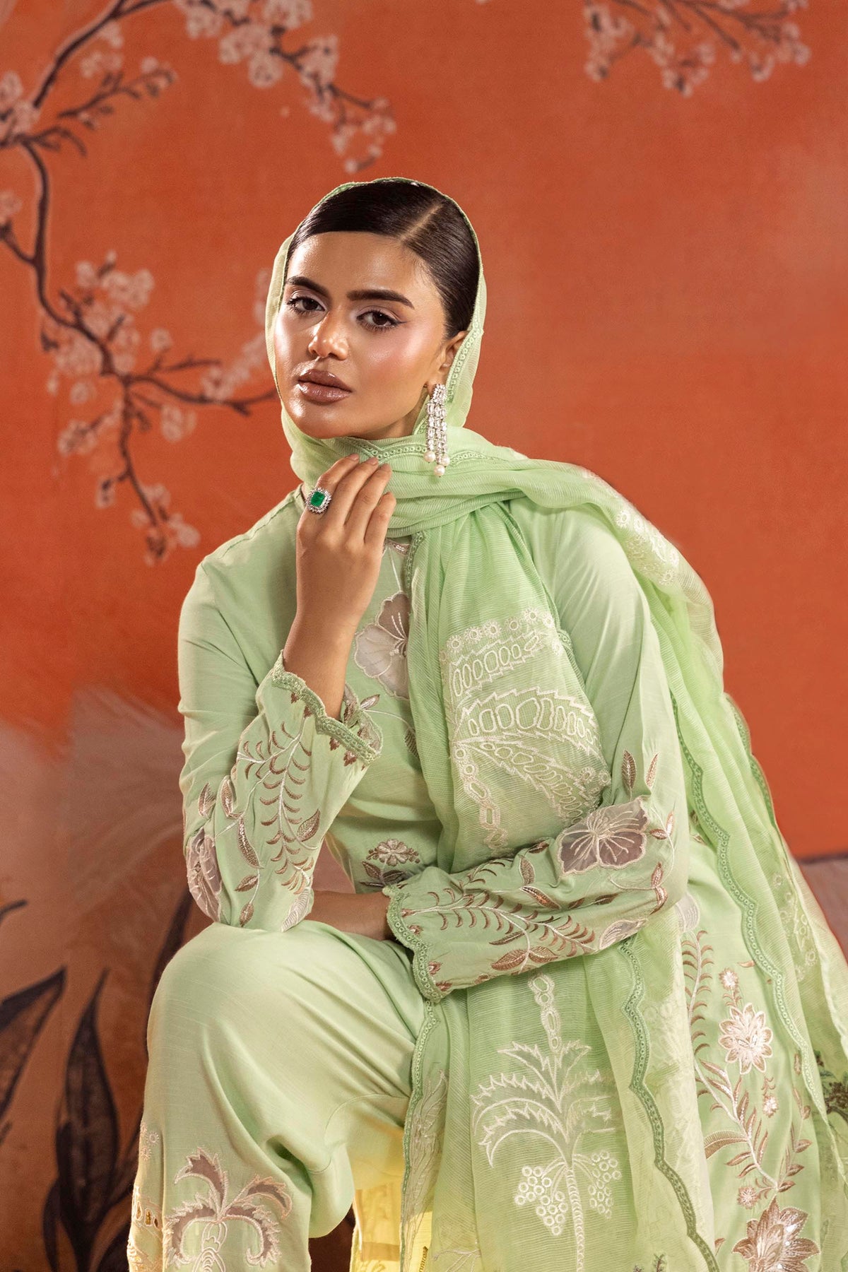 Stitched Embroidered Raw Silk Suit
