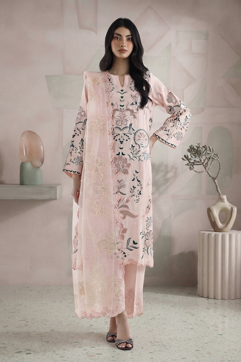 Stitched Embroidered Raw Silk Suit Main image