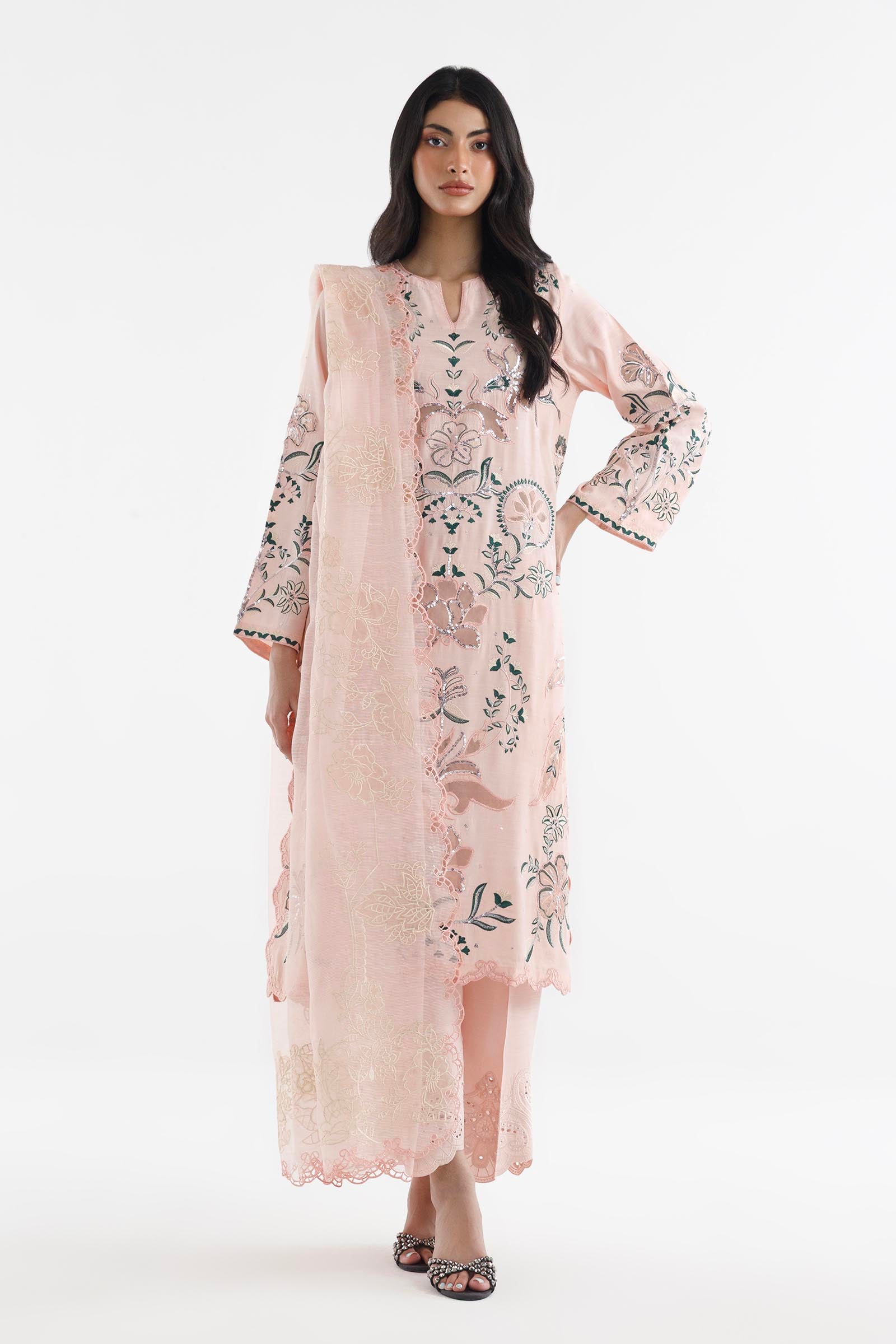 Stitched Embroidered Raw Silk Suit Secondary image