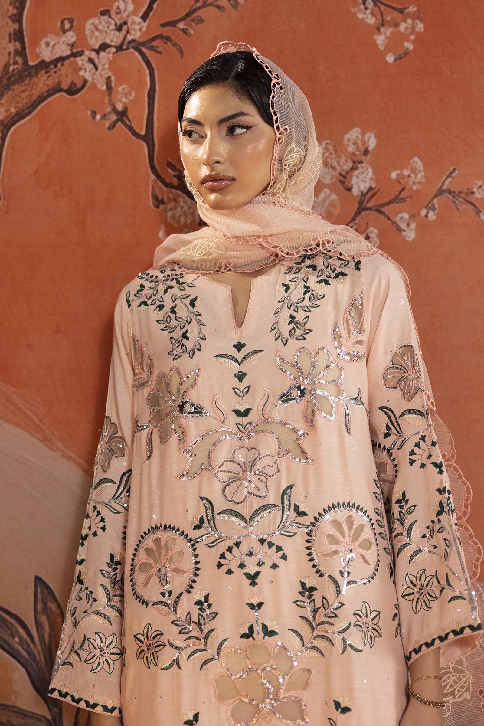 Stitched Embroidered Raw Silk Suit Secondary image