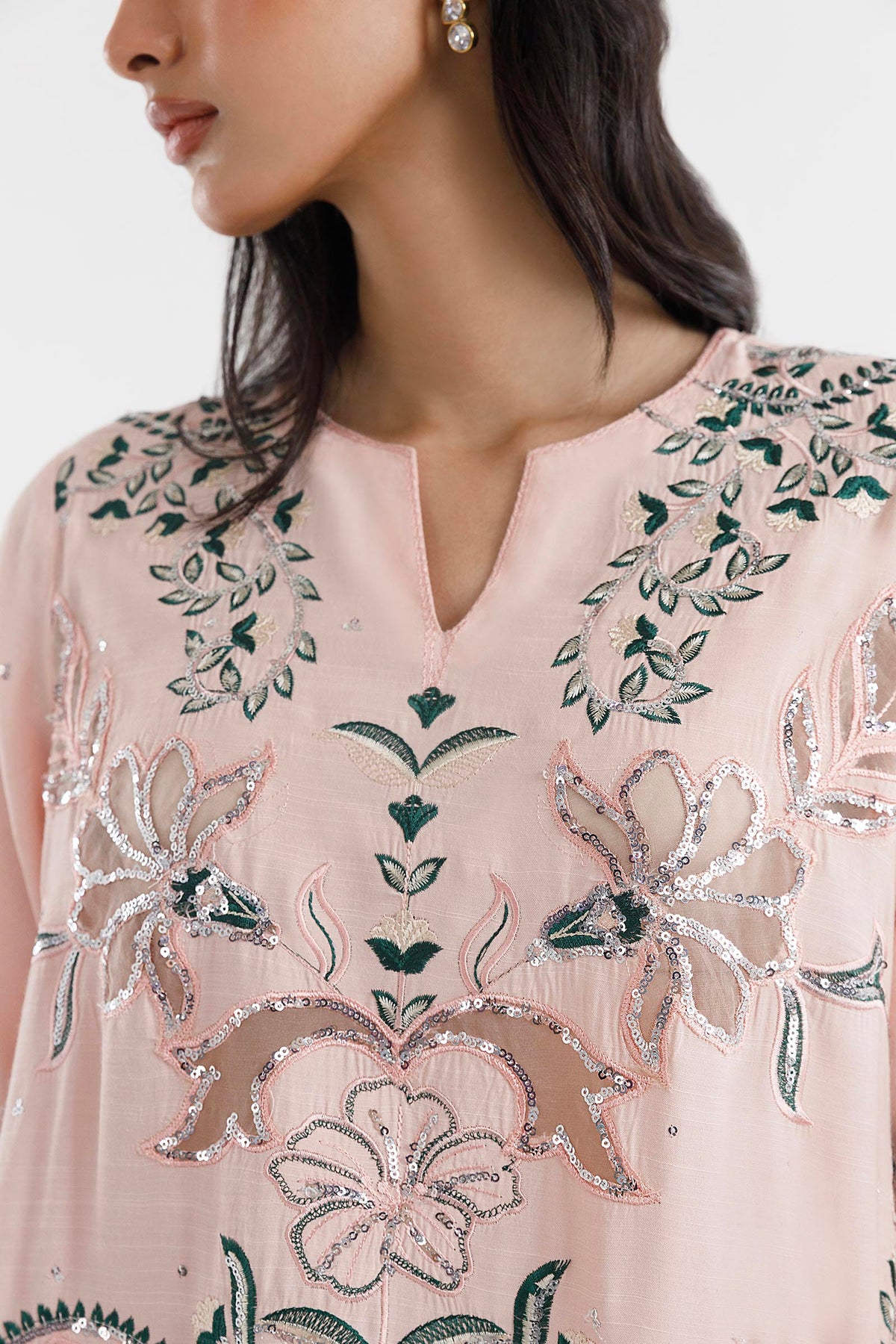 Stitched Embroidered Raw Silk Suit