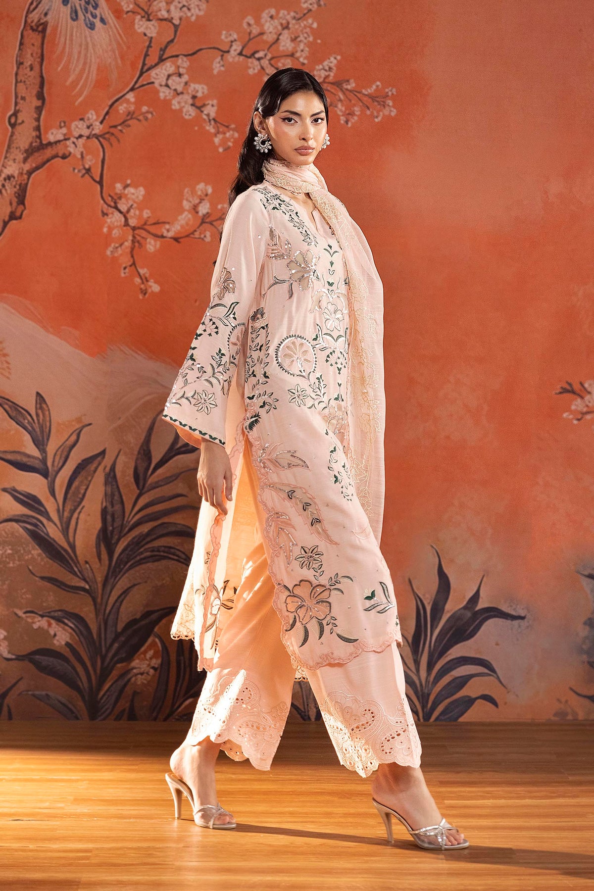 Stitched Embroidered Raw Silk Suit