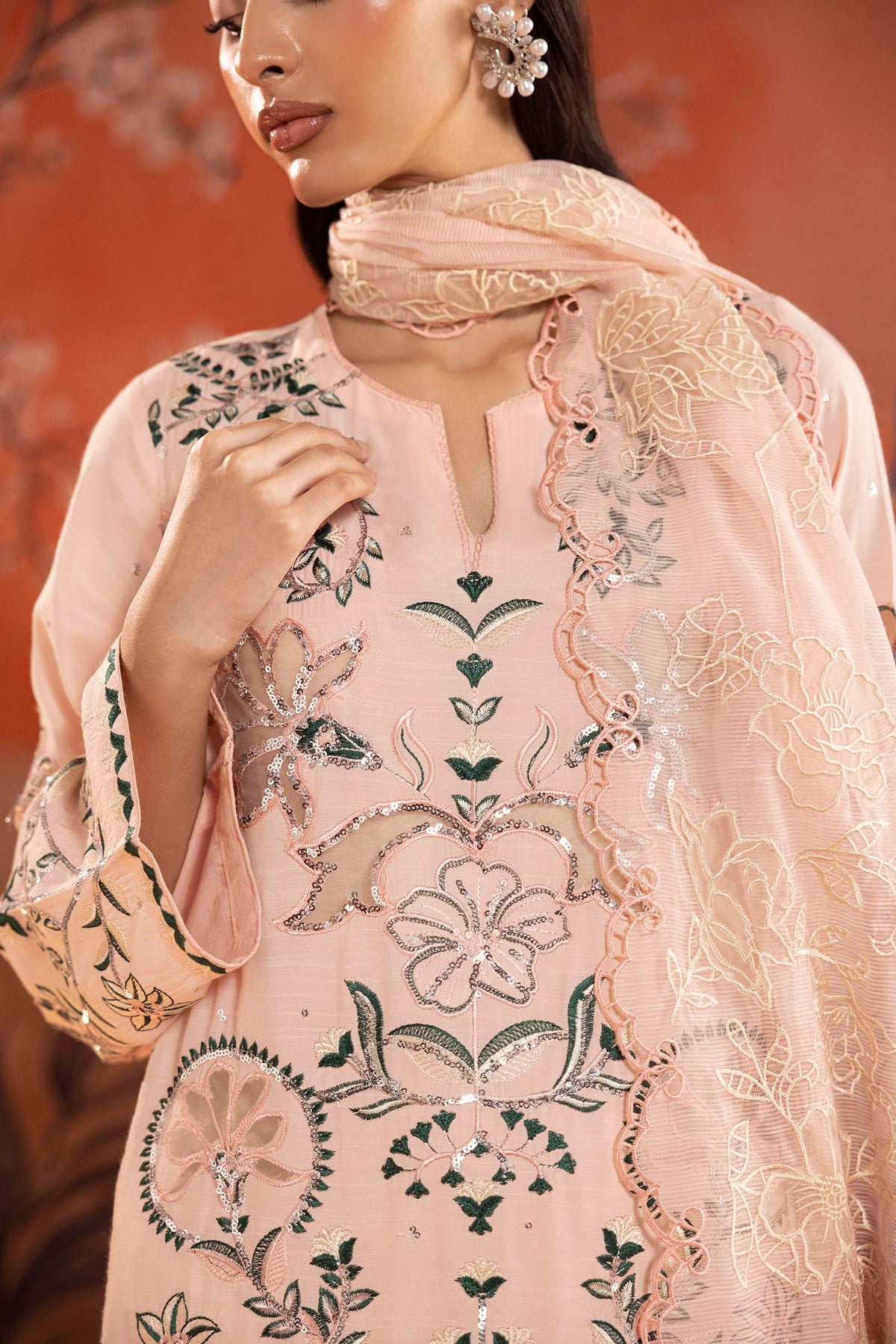 Stitched Embroidered Raw Silk Suit