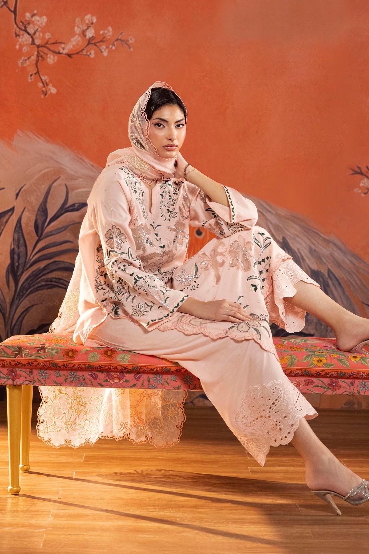 Stitched Embroidered Raw Silk Suit