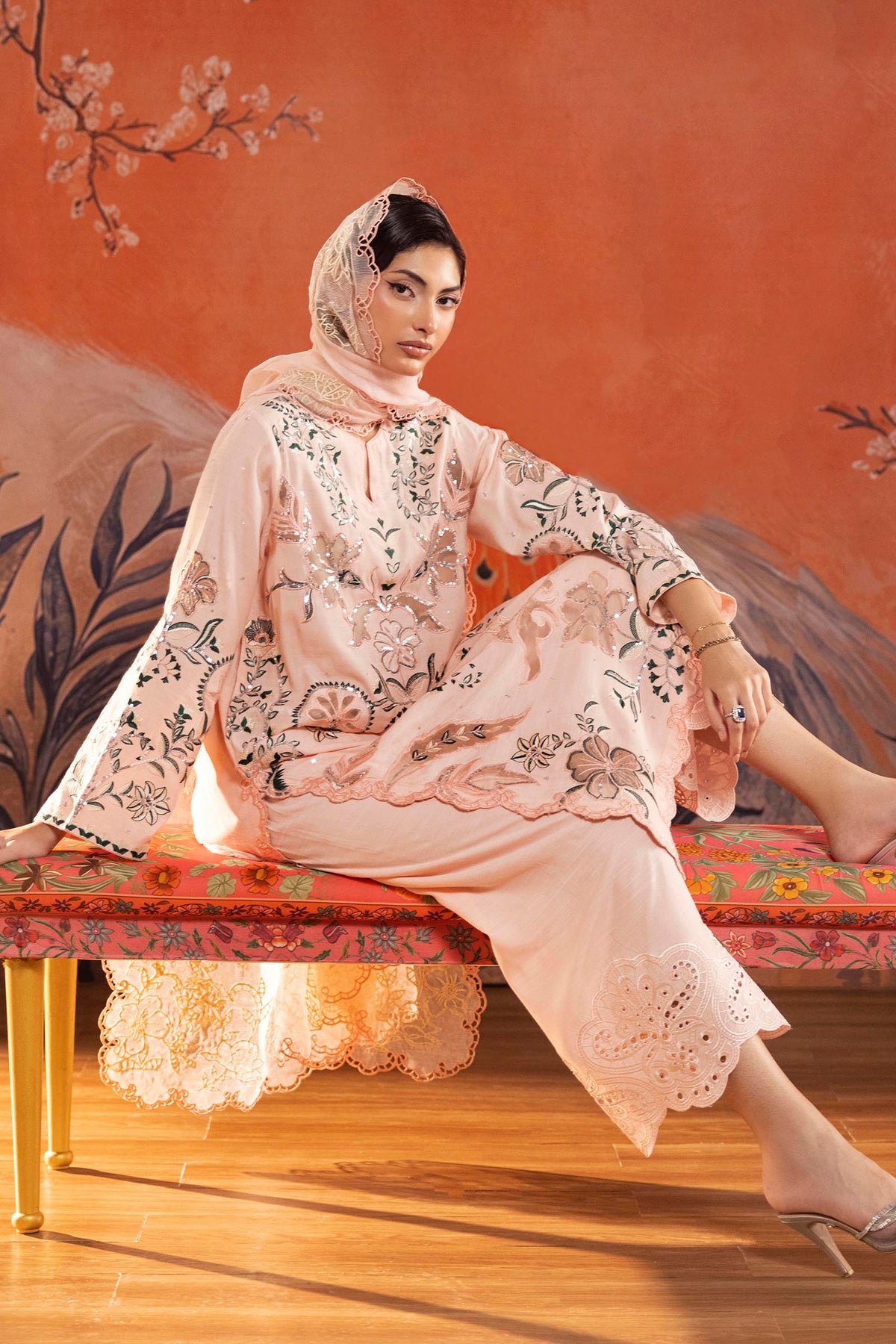 Stitched Embroidered Raw Silk Suit