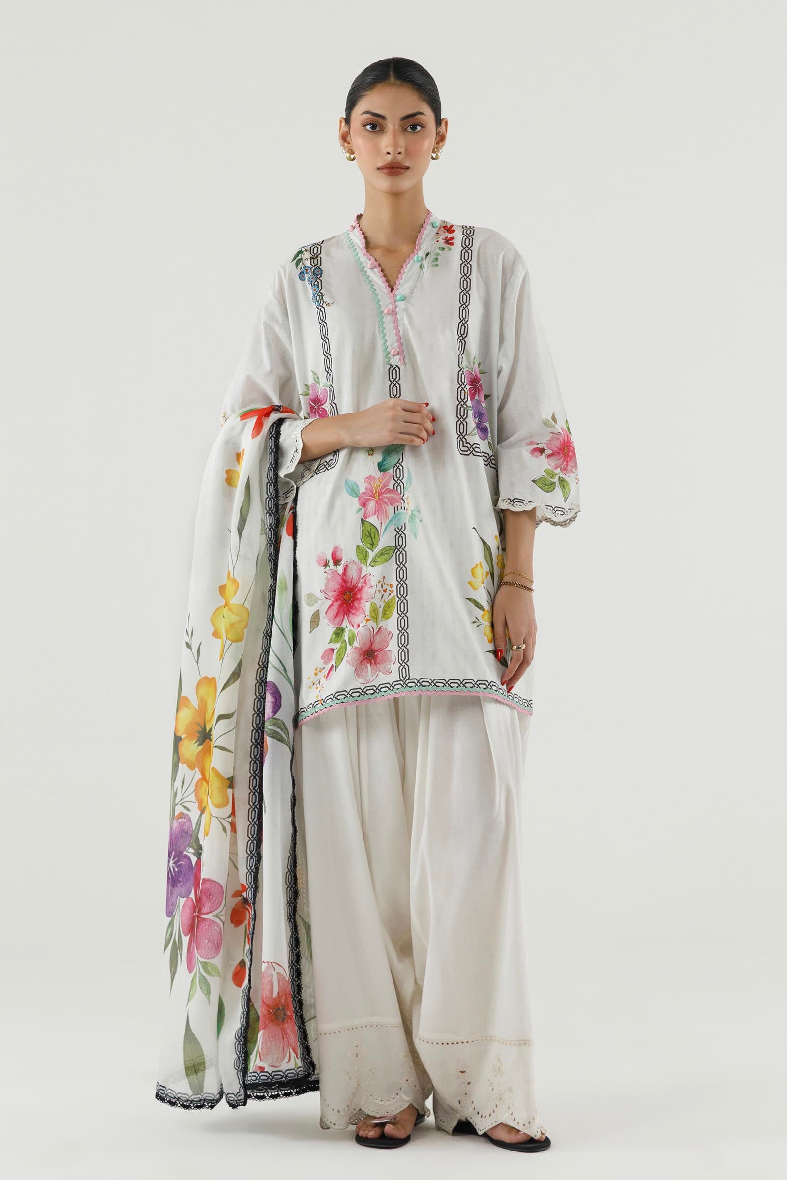 Stitched Printed Cambric Shirt+ Dupatta Main image