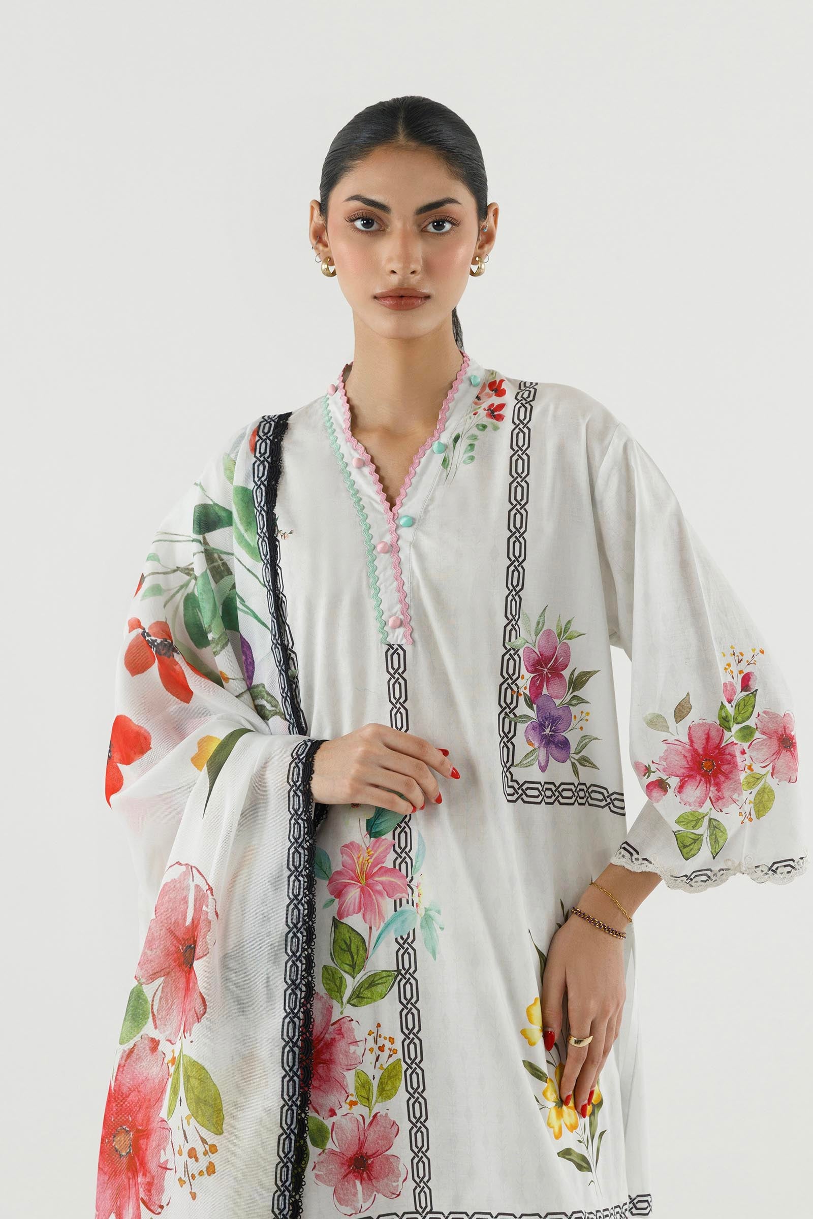 Stitched Printed Cambric Shirt+ Dupatta Secondary image