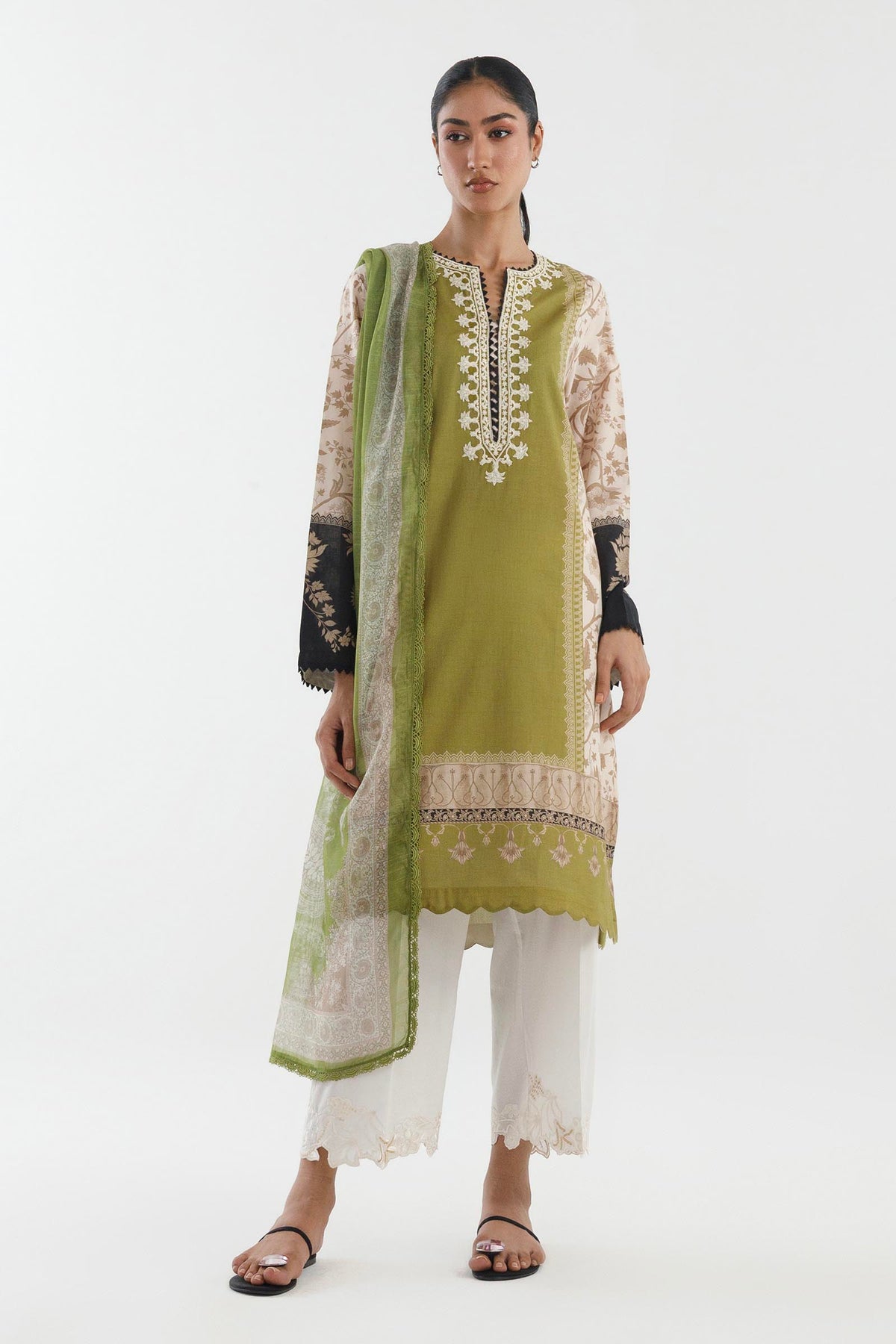 Stitched Embroidered Lawn Shirt+ Dupatta