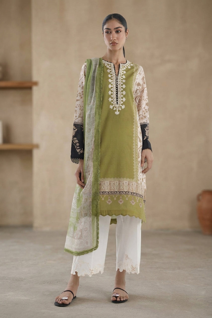 Stitched Embroidered Lawn Shirt+ Dupatta