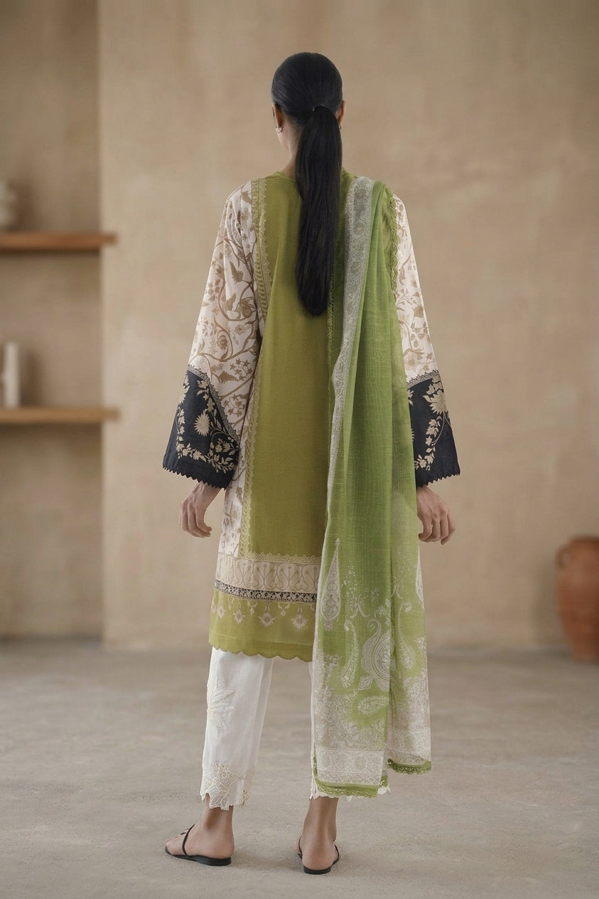 Stitched Embroidered Lawn Shirt+ Dupatta