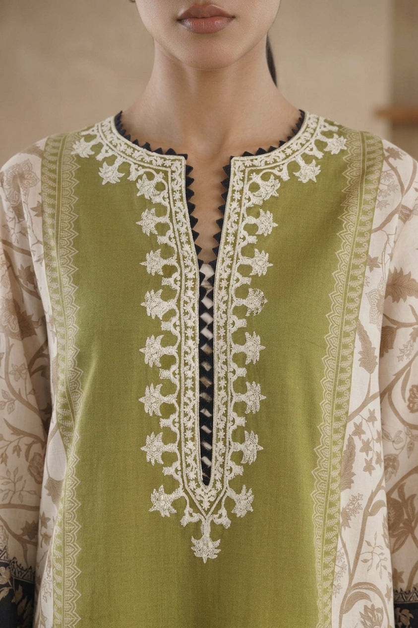 Stitched Embroidered Lawn Shirt+ Dupatta