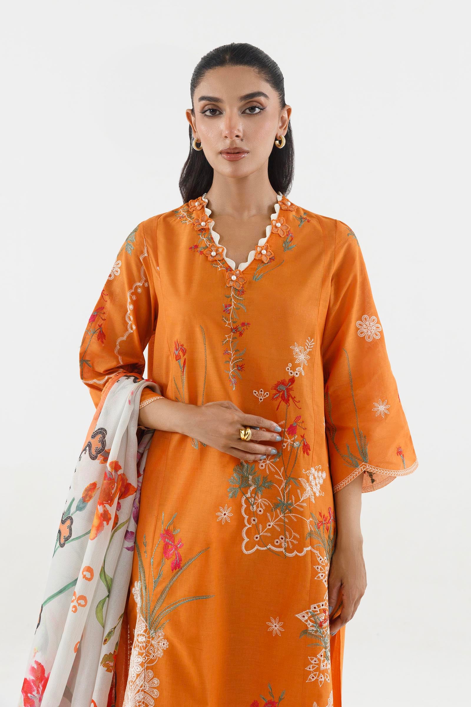 Stitched Embroidered Muzlin Suit Secondary image