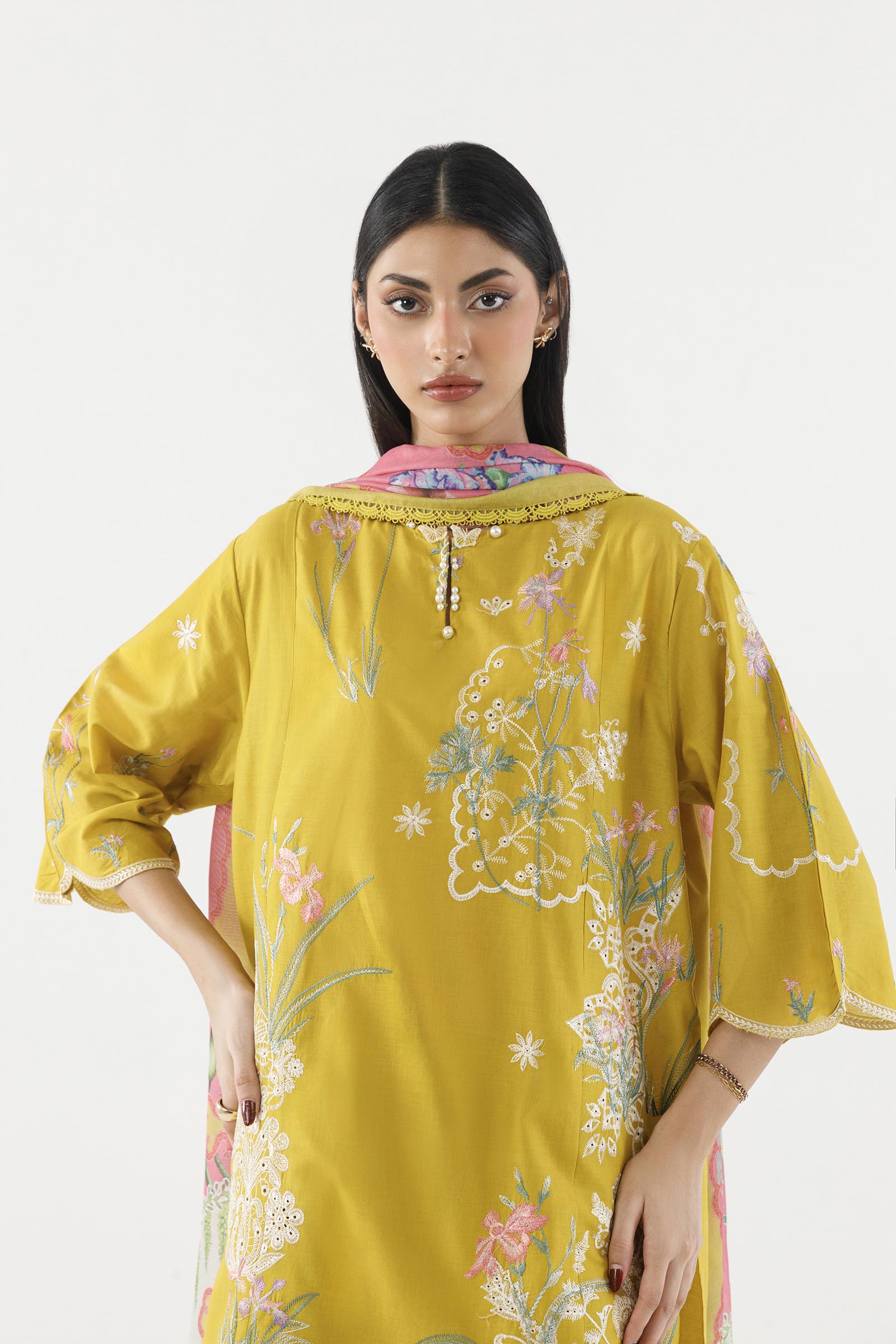 Stitched Embroidered Muzlin Suit Secondary image