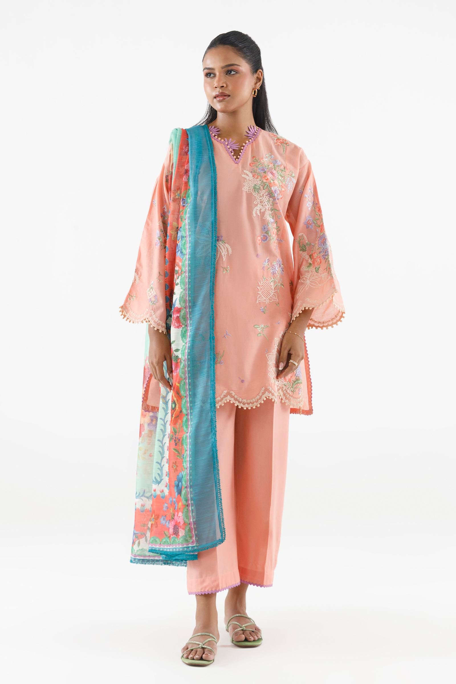 Stitched Embroidered Muzlin Suit Main image