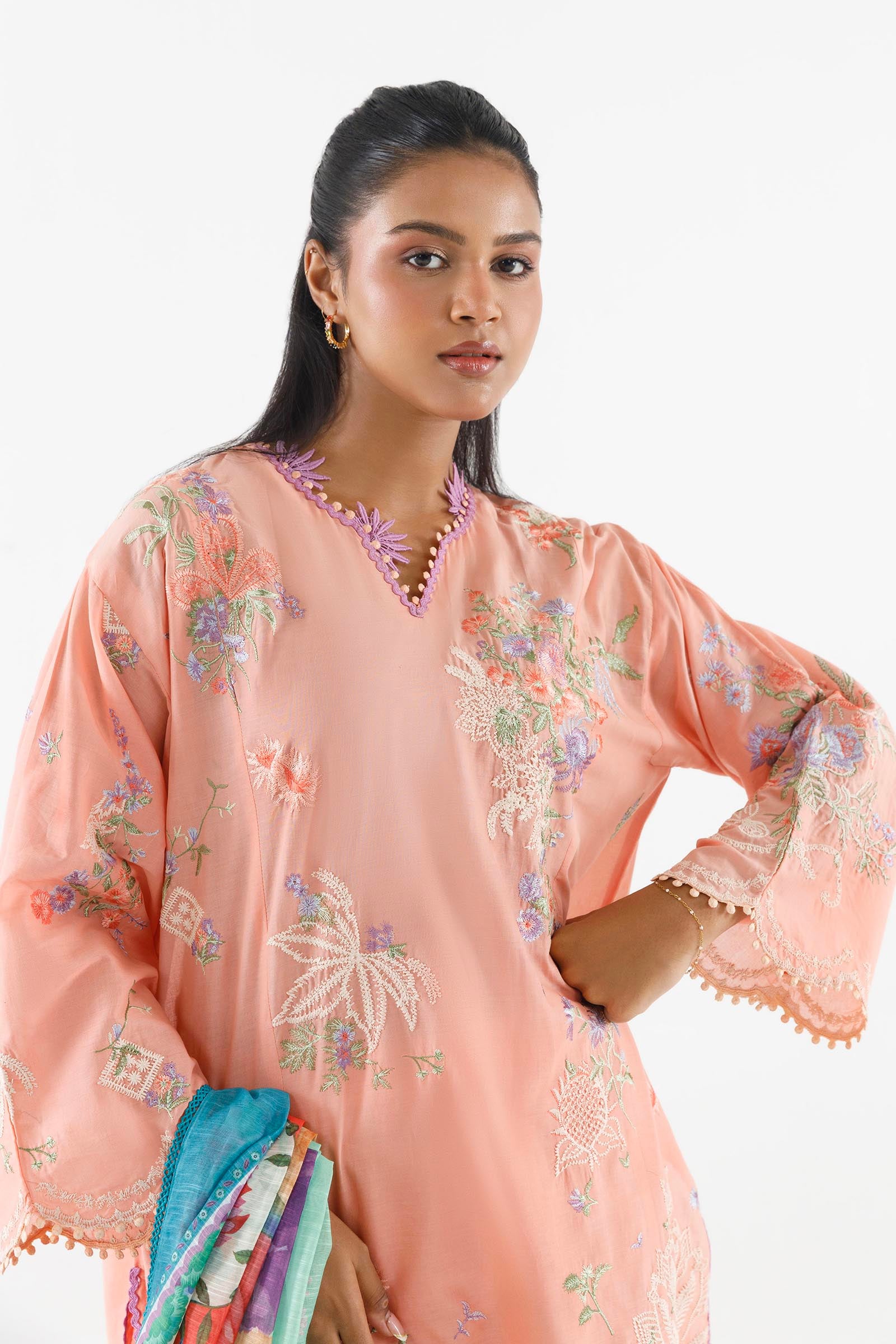 Stitched Embroidered Muzlin Suit Secondary image
