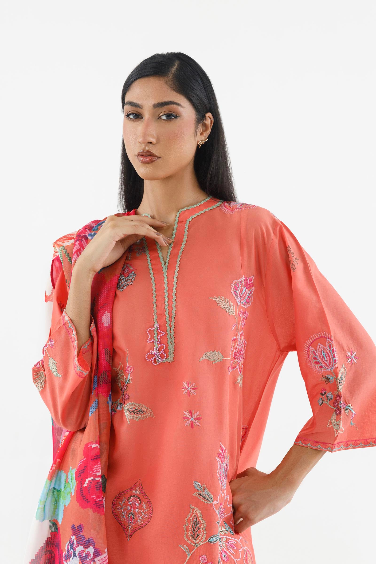 Stitched Embroidered Muzlin Suit Secondary image
