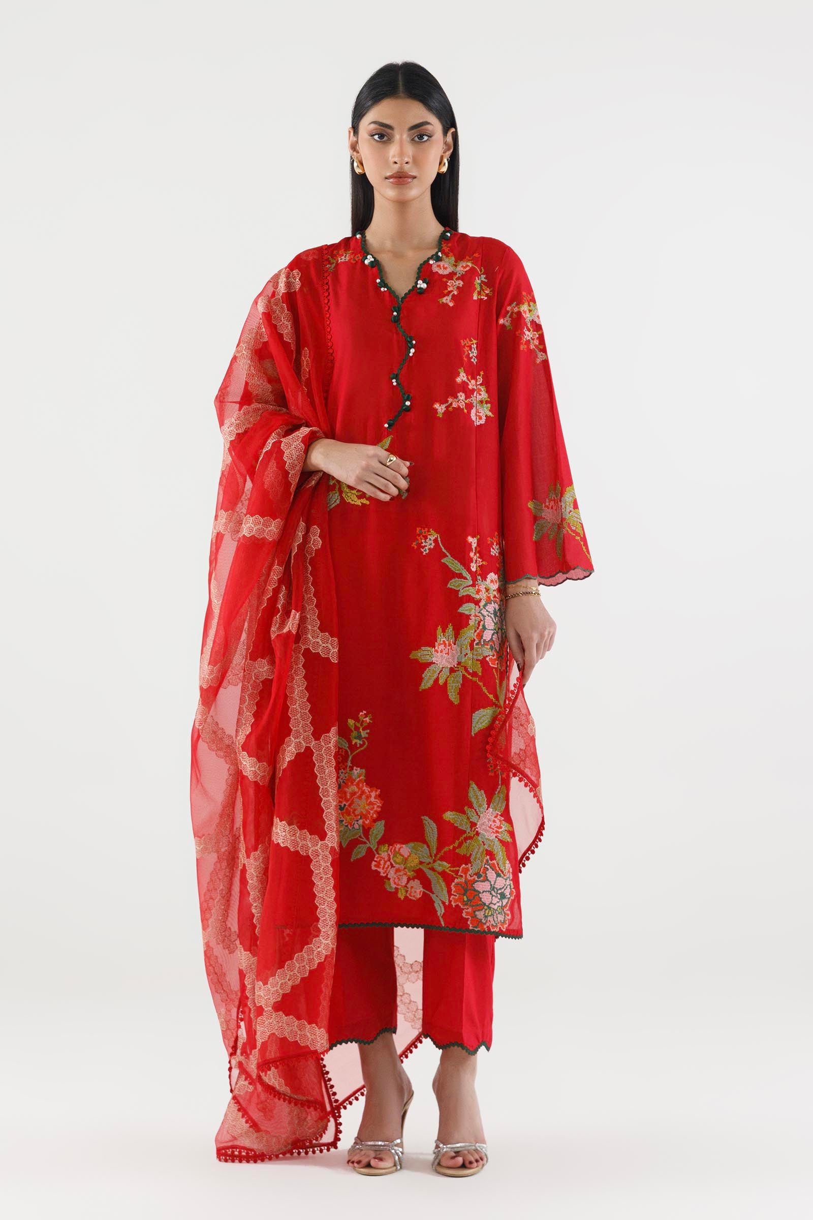 Stitched Embroidered Muzlin Suit Main image