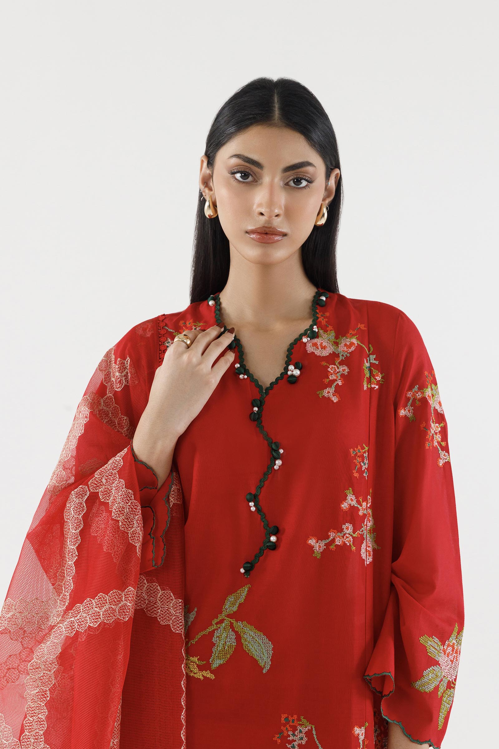 Stitched Embroidered Muzlin Suit Secondary image