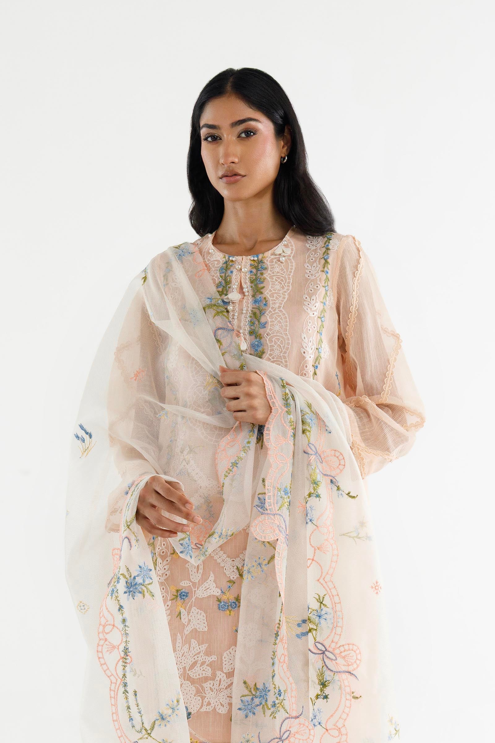 Stitched Embroidered Woven Net Suit Secondary image
