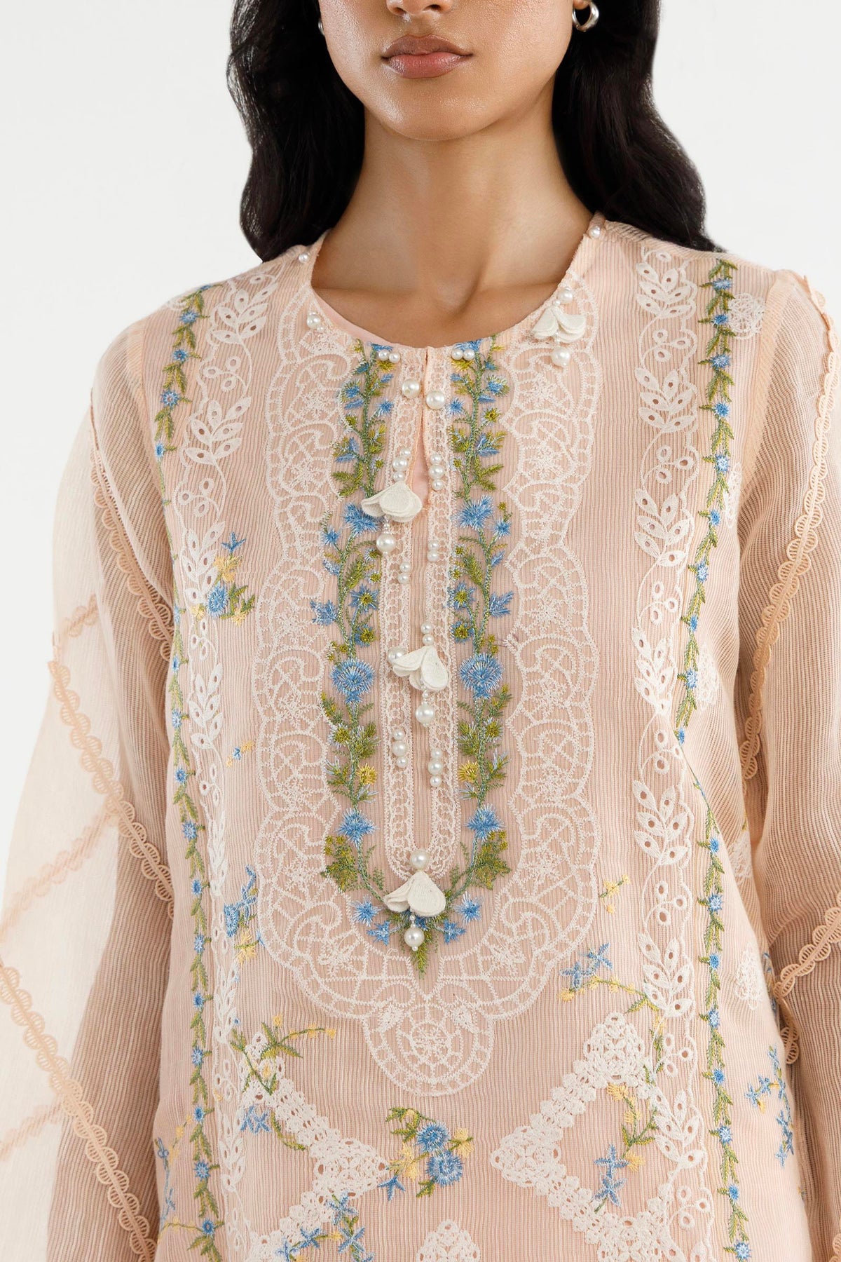 Stitched Embroidered Woven Net Suit