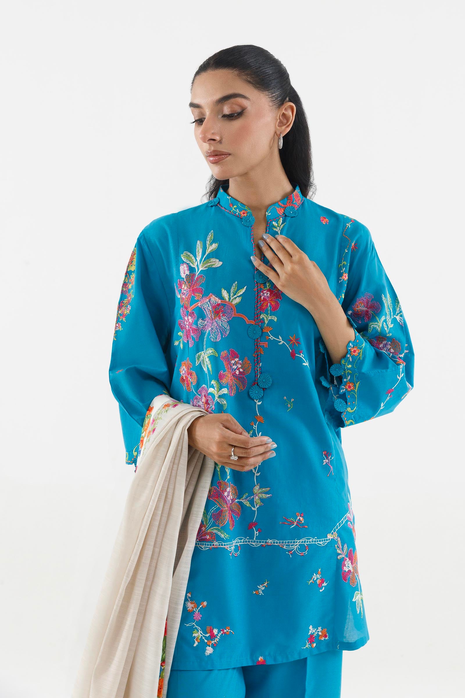Stitched Embroidered Muzlin Suit Secondary image