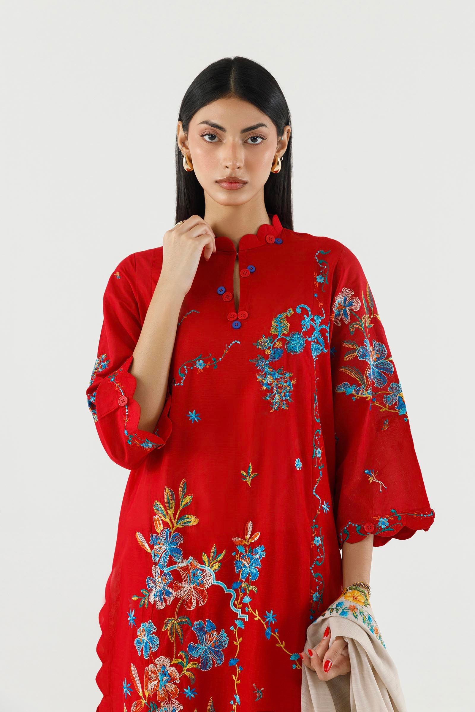 Stitched Embroidered Muzlin Lawn Suit Secondary image