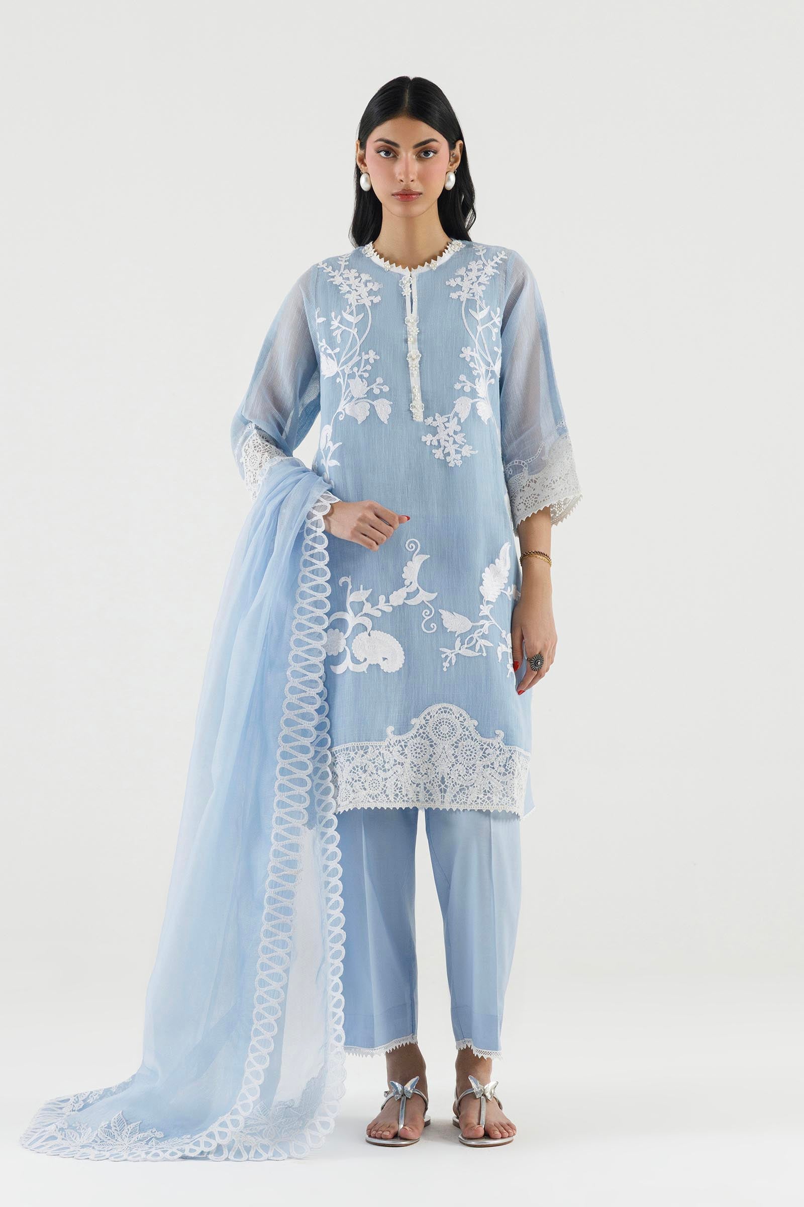 Stitched Embroidered Muzlin Suit Main image