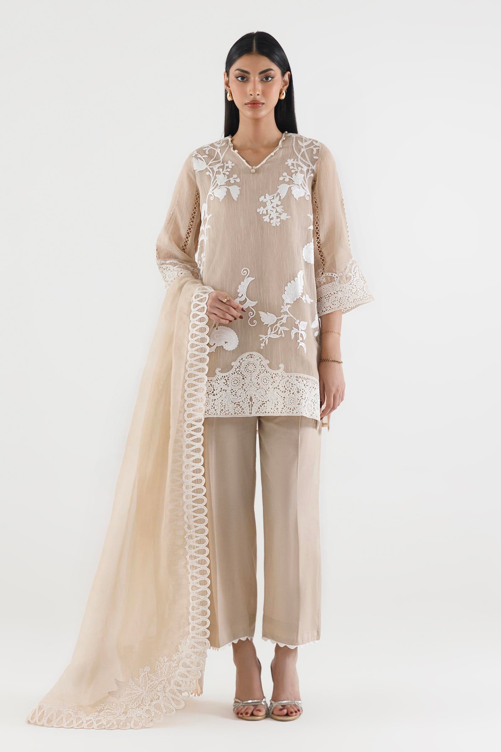 Stitched Embroidered Muzlin Suit Main image