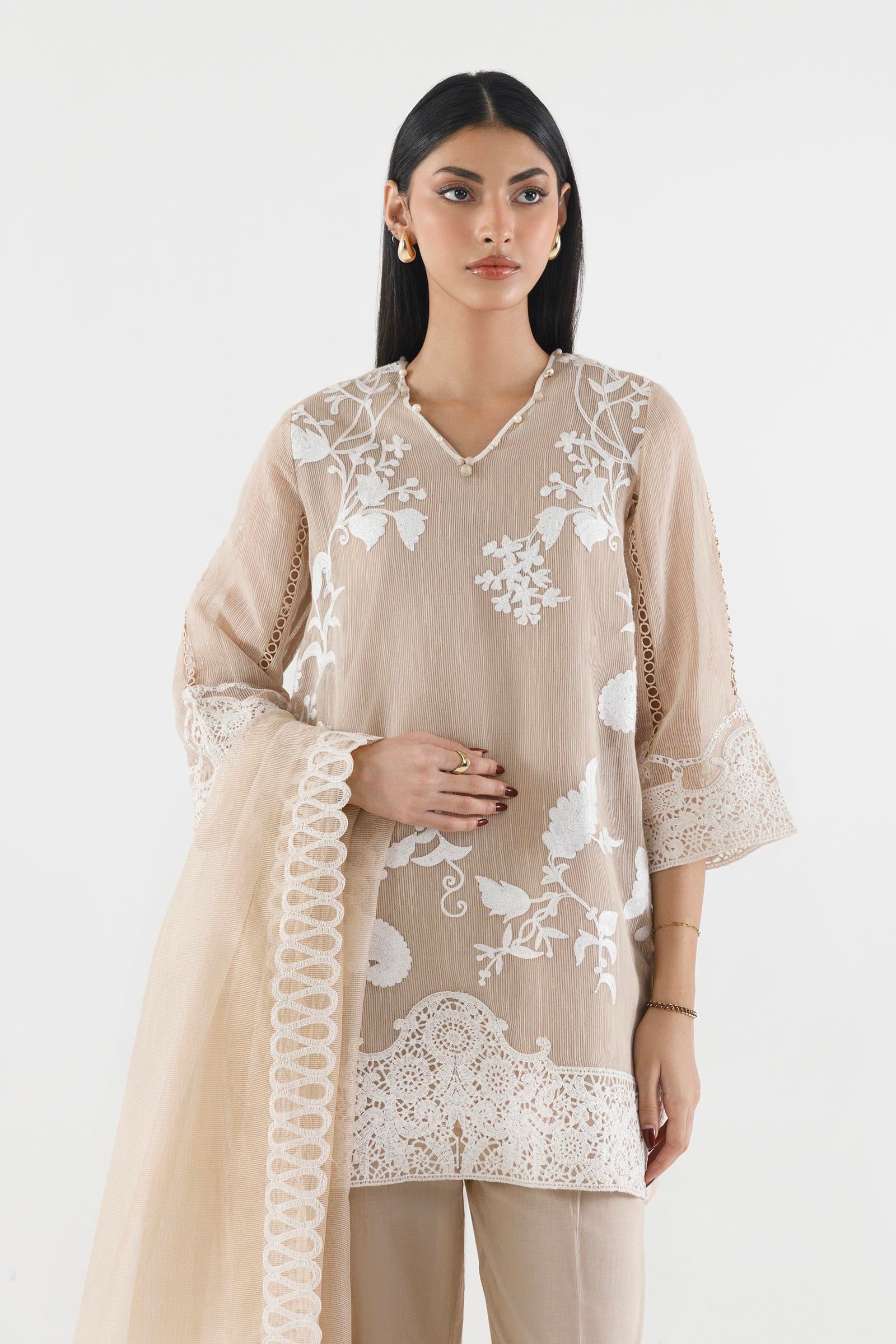Stitched Embroidered Muzlin Suit Secondary image
