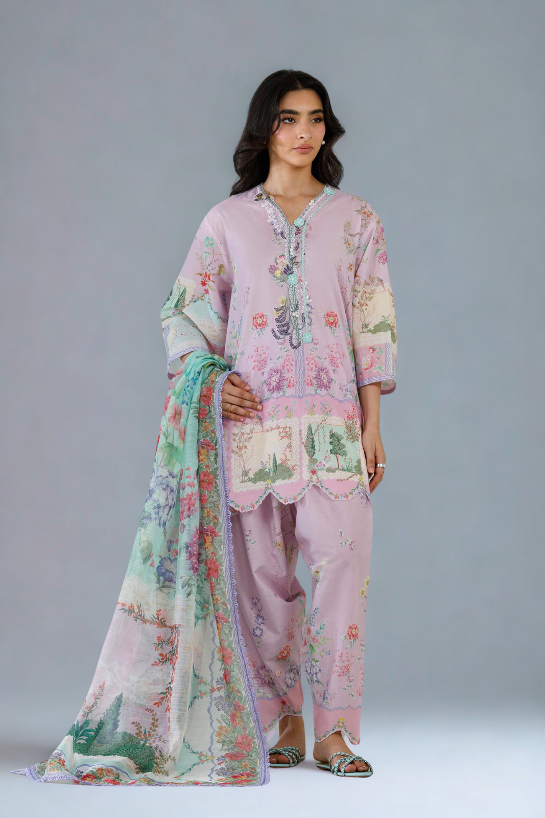 Stitched Printed Muzlin Suit Main image