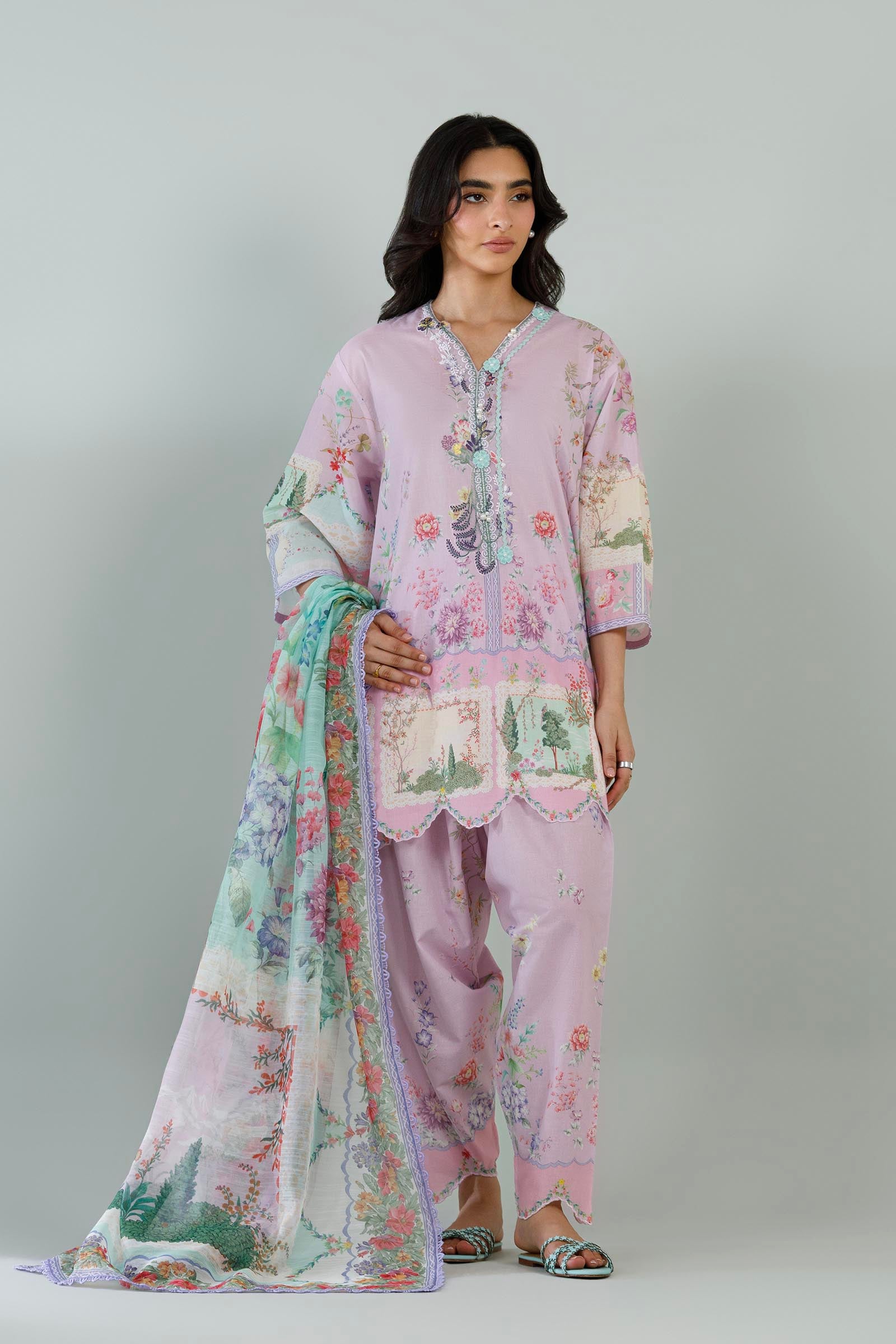 Stitched Printed Muzlin Suit Main image