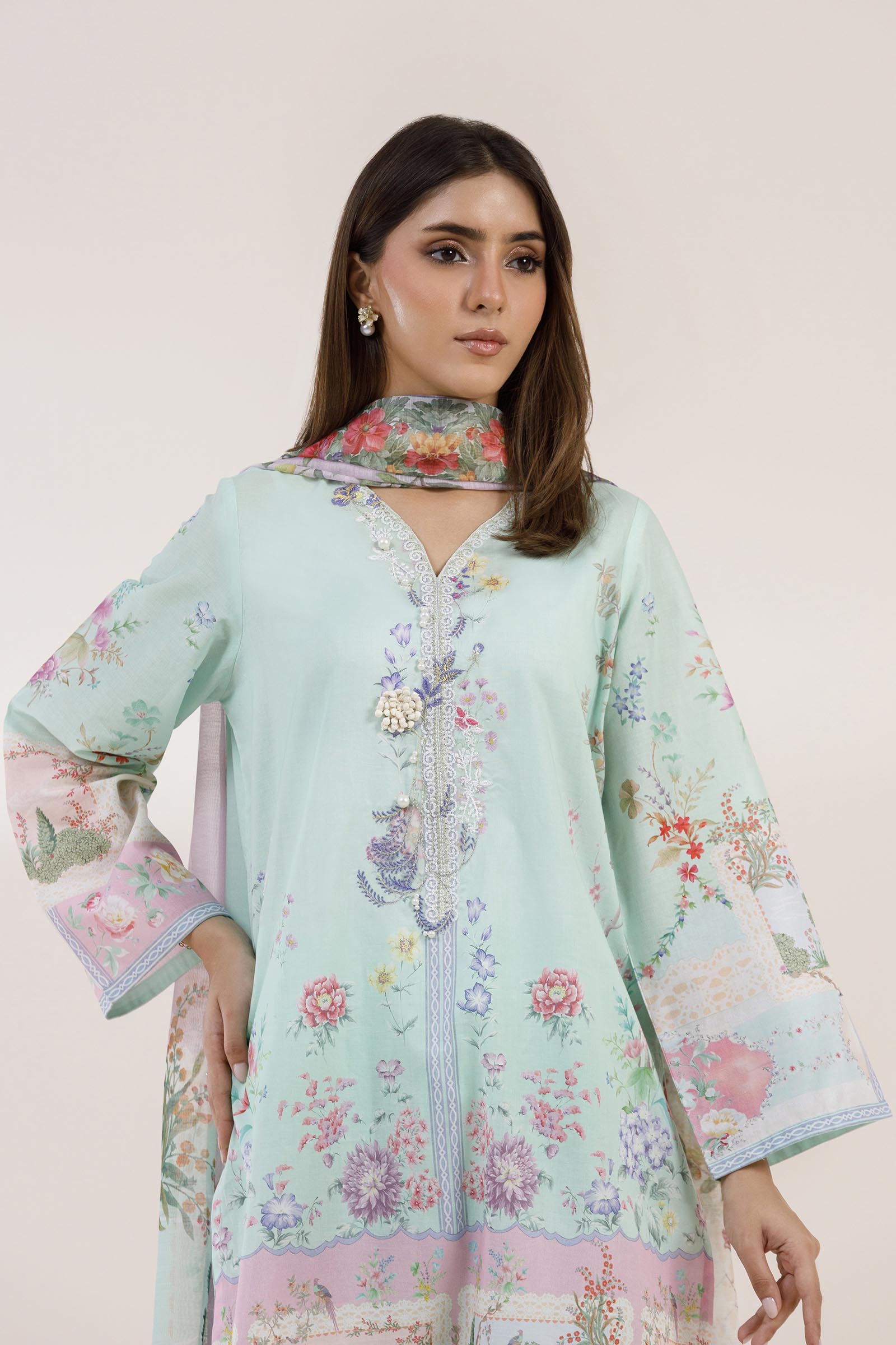 Stitched Printed Muzlin Suit Secondary image
