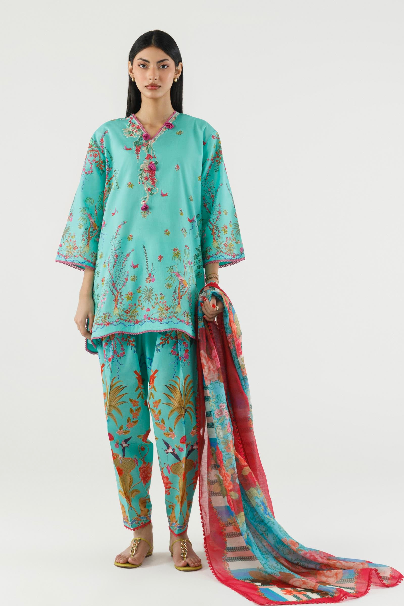 Stitched Embroidered Muzlin Suit Main image